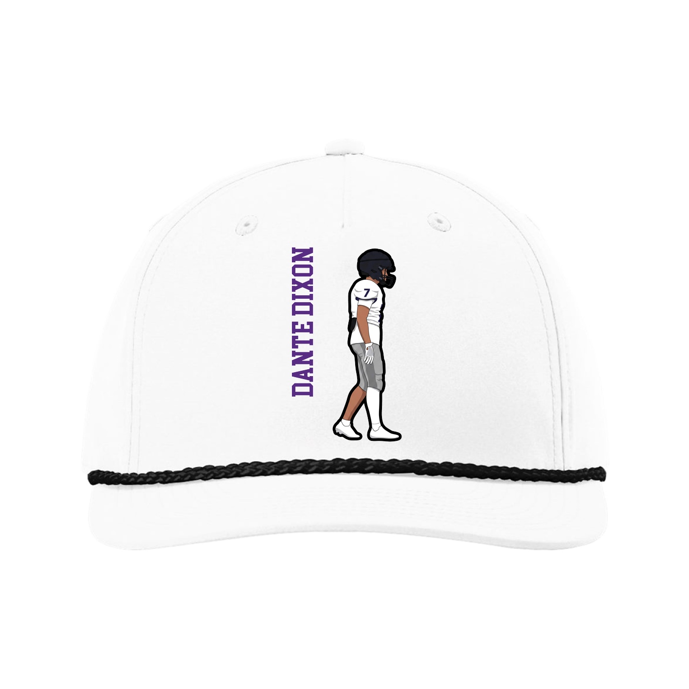 Five-Panel Classic Rope Cap — Name Vertical in White