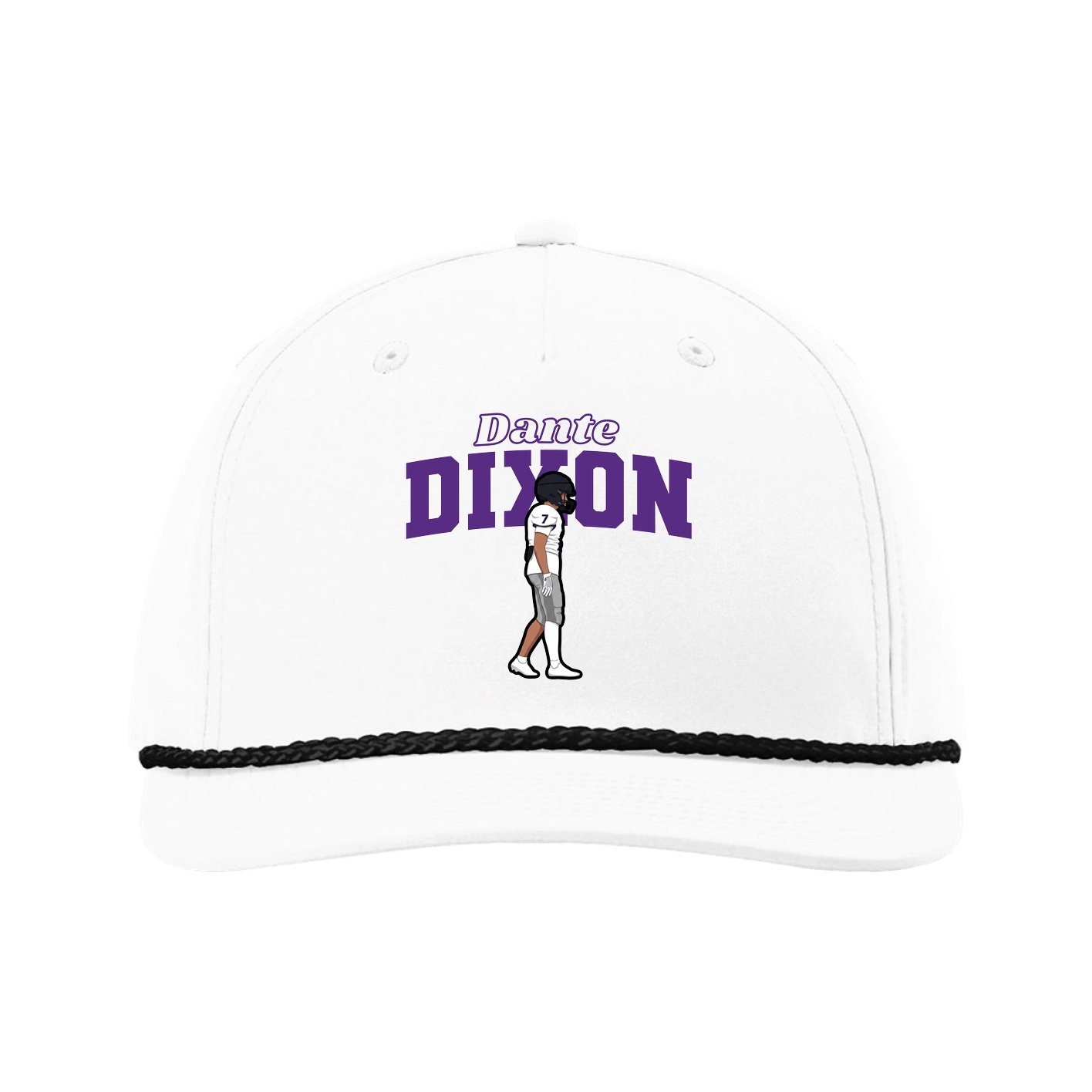 Five-Panel Classic Rope Cap — Name Arch in White