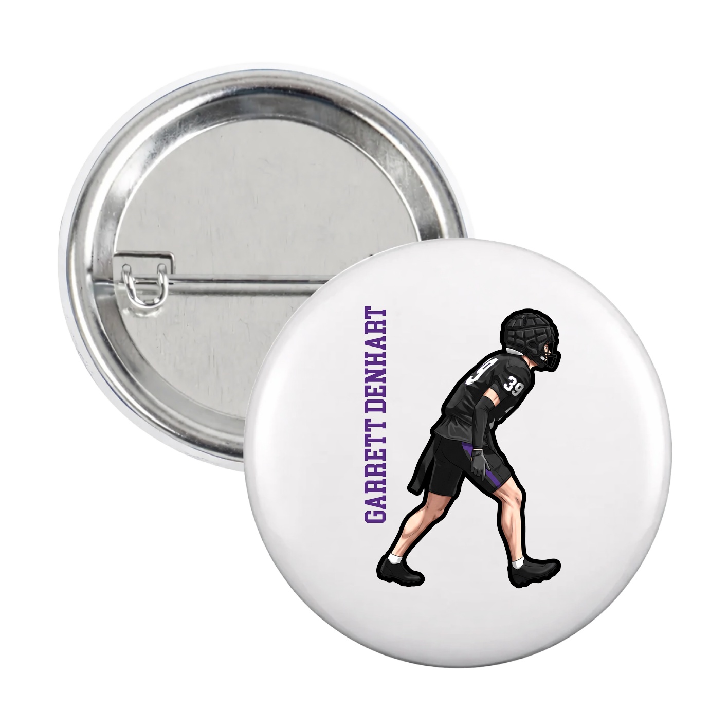 Game Day Button — Name Vertical in White