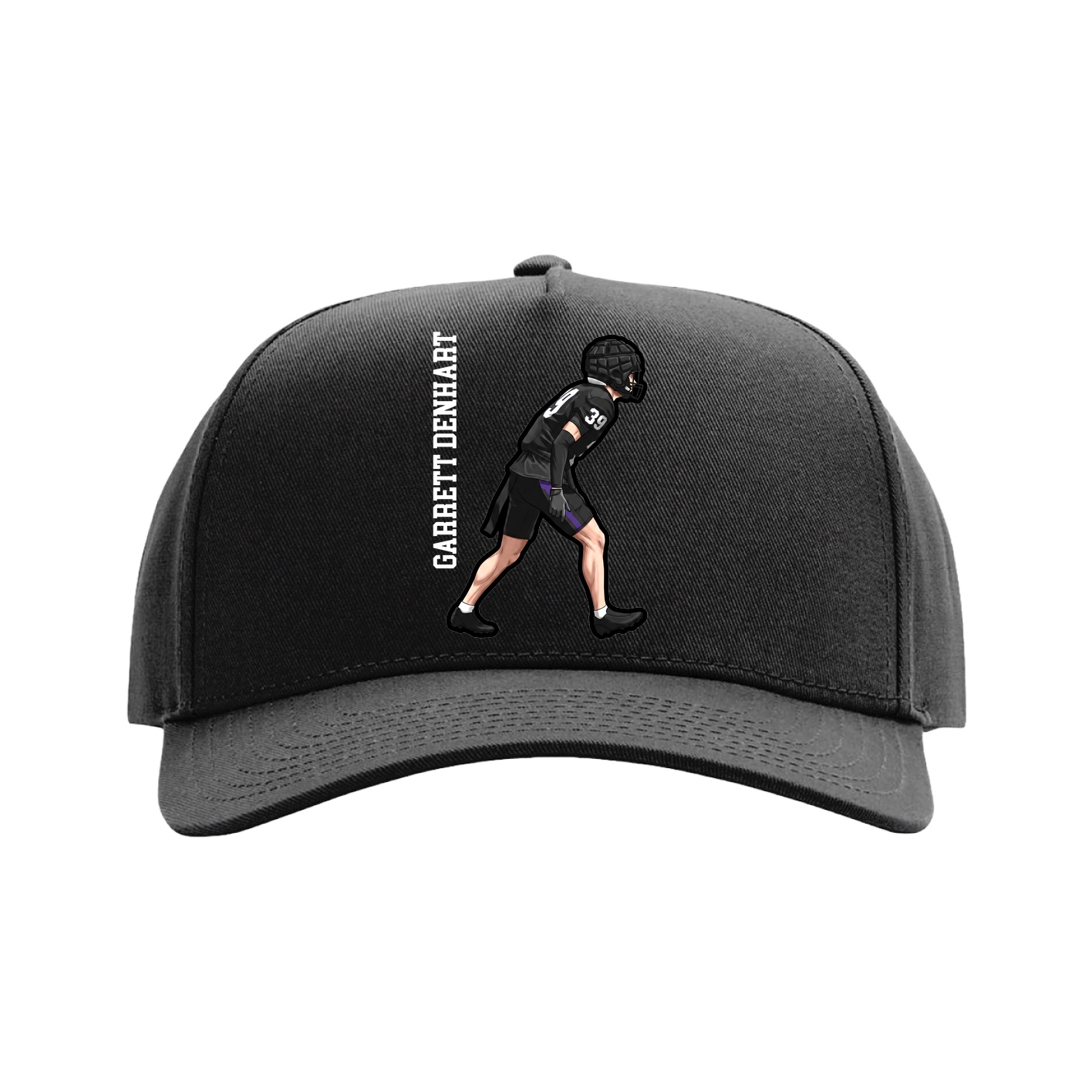 Full Fabric Five-Panel Champ Cap — Name Vertical in Black