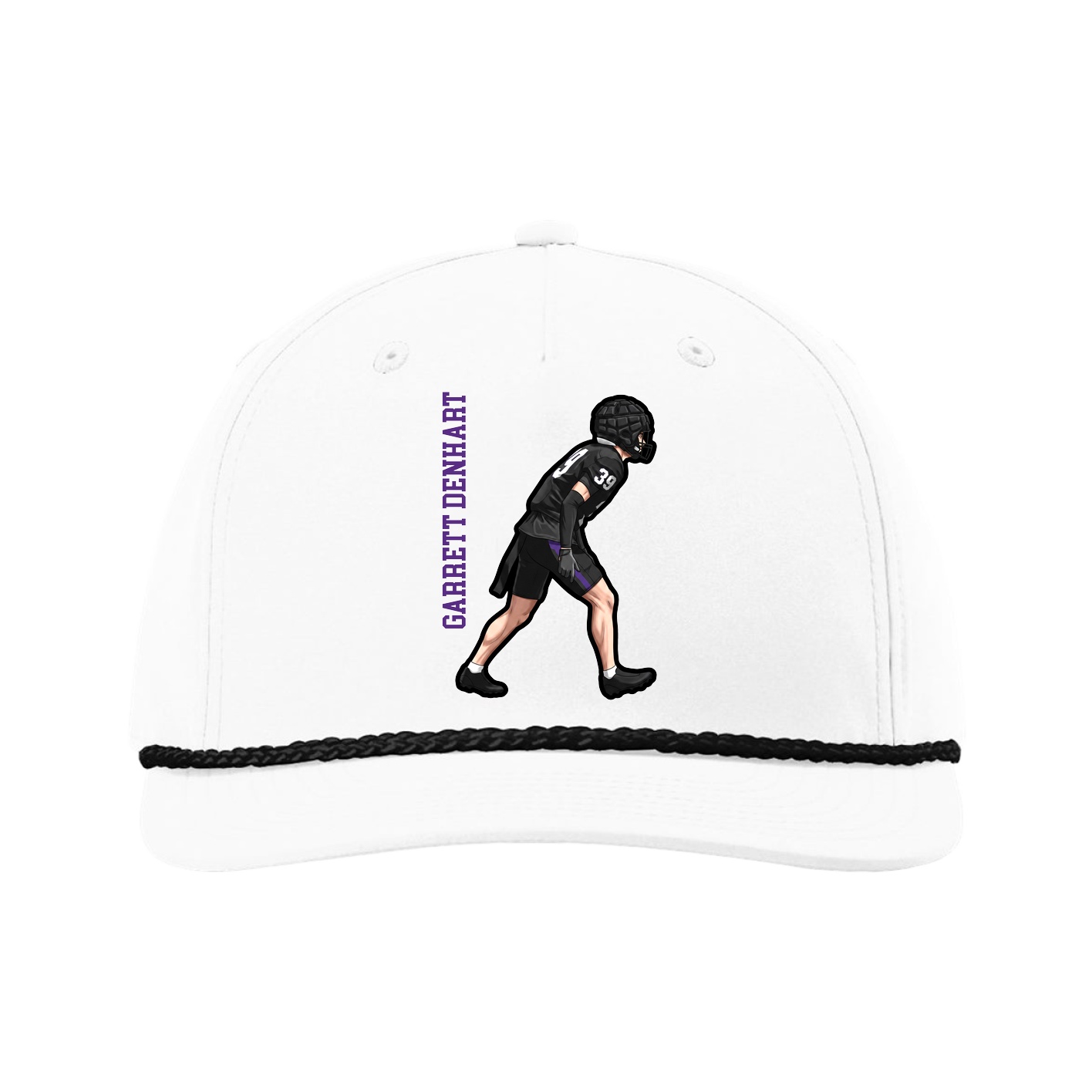 Five-Panel Classic Rope Cap — Name Vertical in White