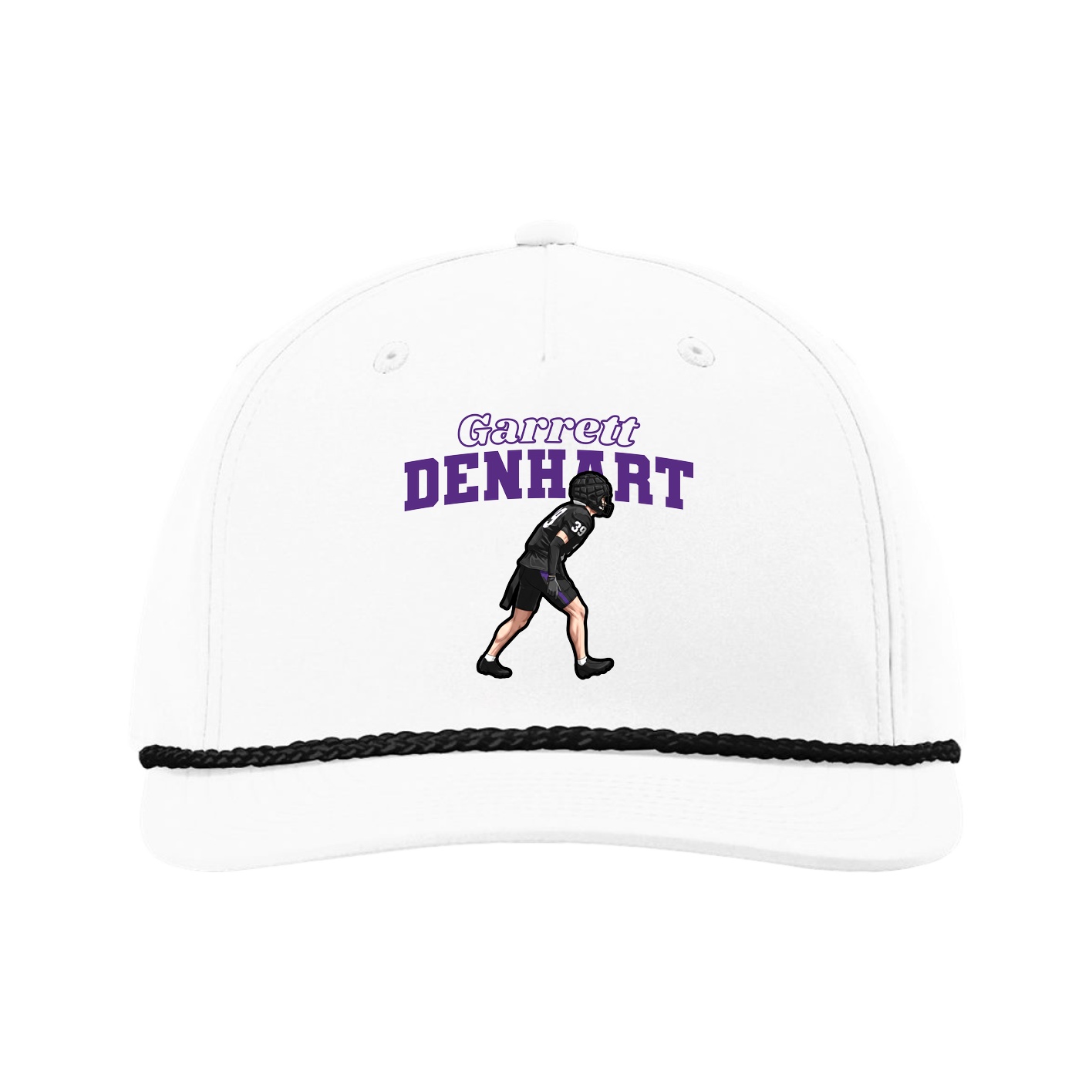Five-Panel Classic Rope Cap — Name Arch in White