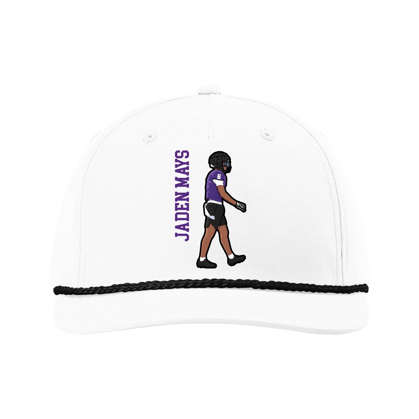 Five-Panel Classic Rope Cap — Name Vertical in White