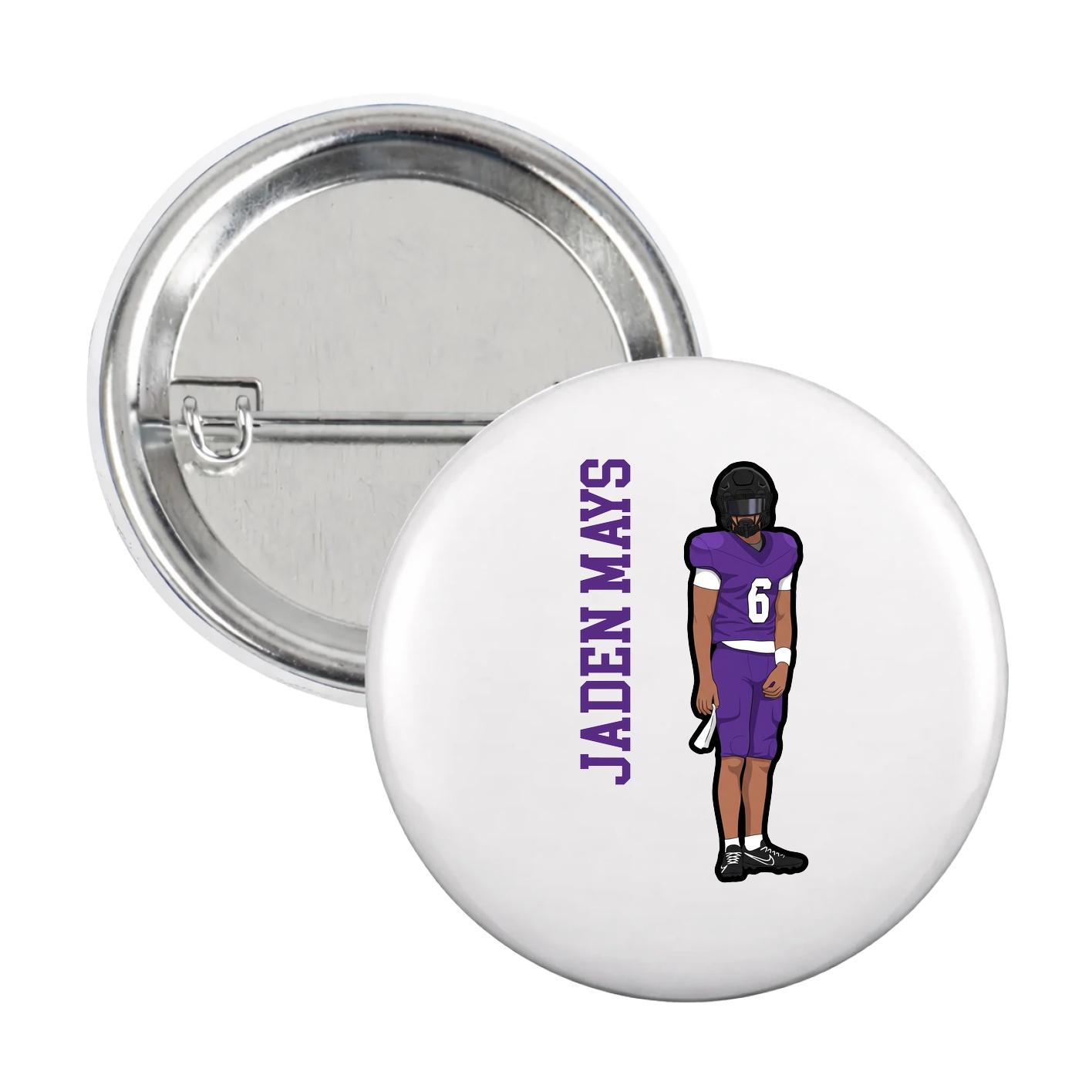Game Day Button — Name Vertical in White