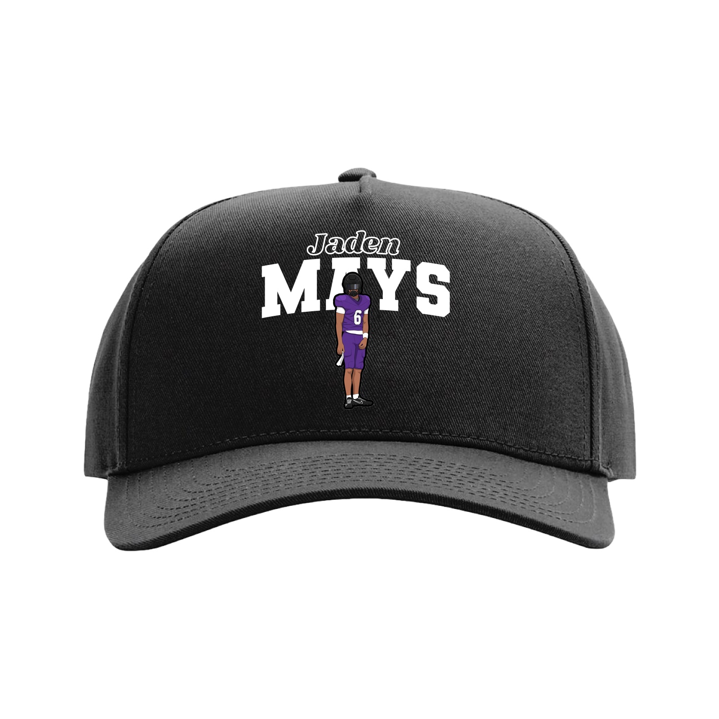 Full Fabric Five-Panel Champ Cap — Name Arch in Black