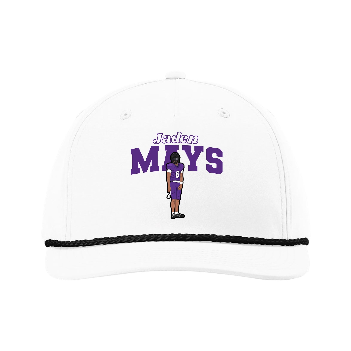 Five-Panel Classic Rope Cap — Name Arch in White