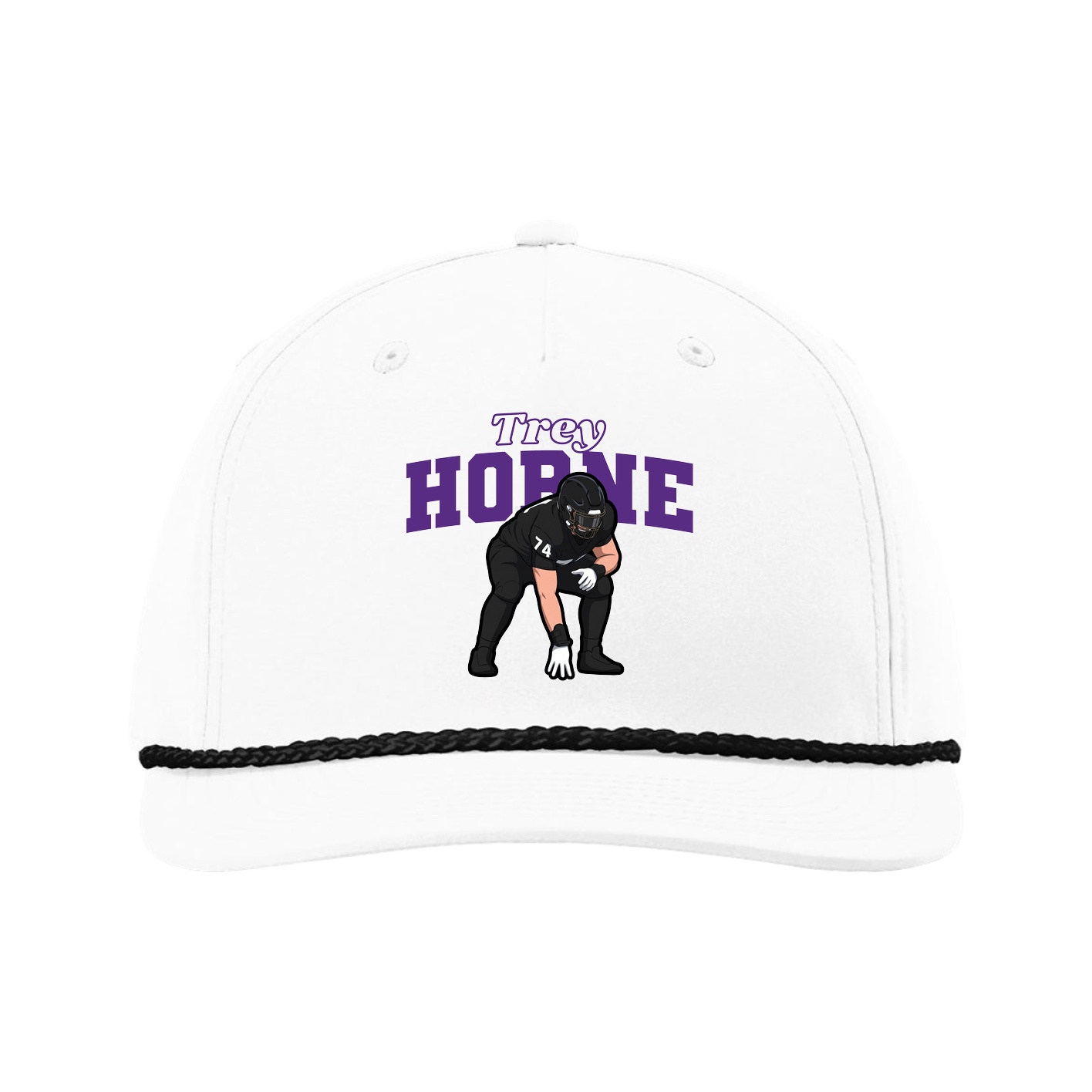 Five-Panel Classic Rope Cap — Name Arch in White