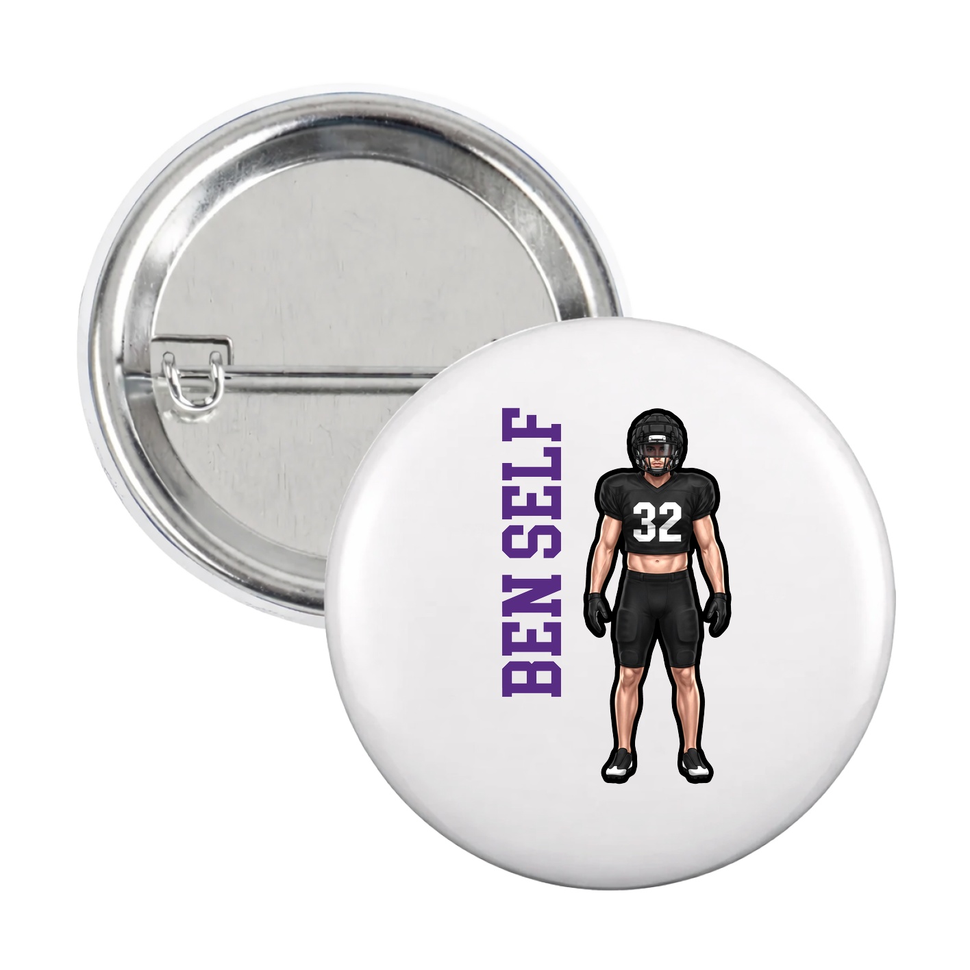 Game Day Button — Name Vertical in White