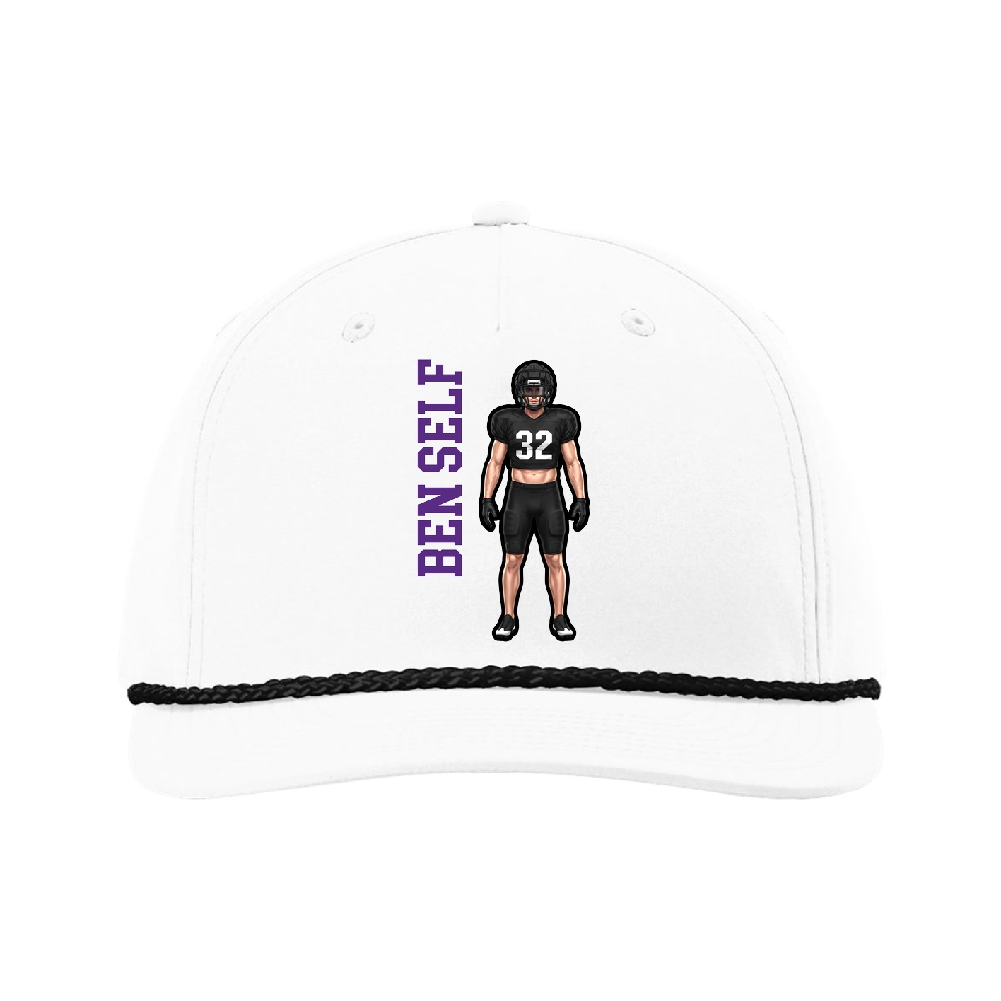 Five-Panel Classic Rope Cap — Name Vertical in White