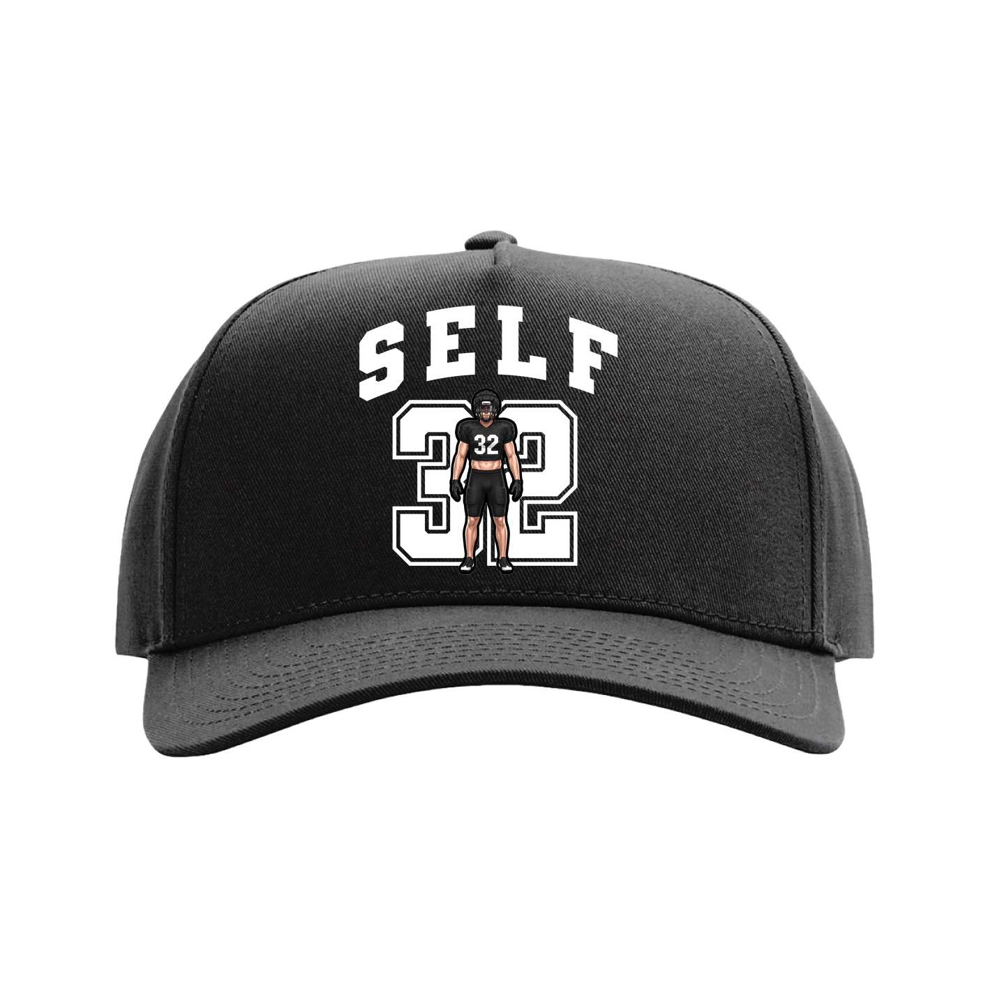 Full Fabric Five-Panel Champ Cap — Number in Black