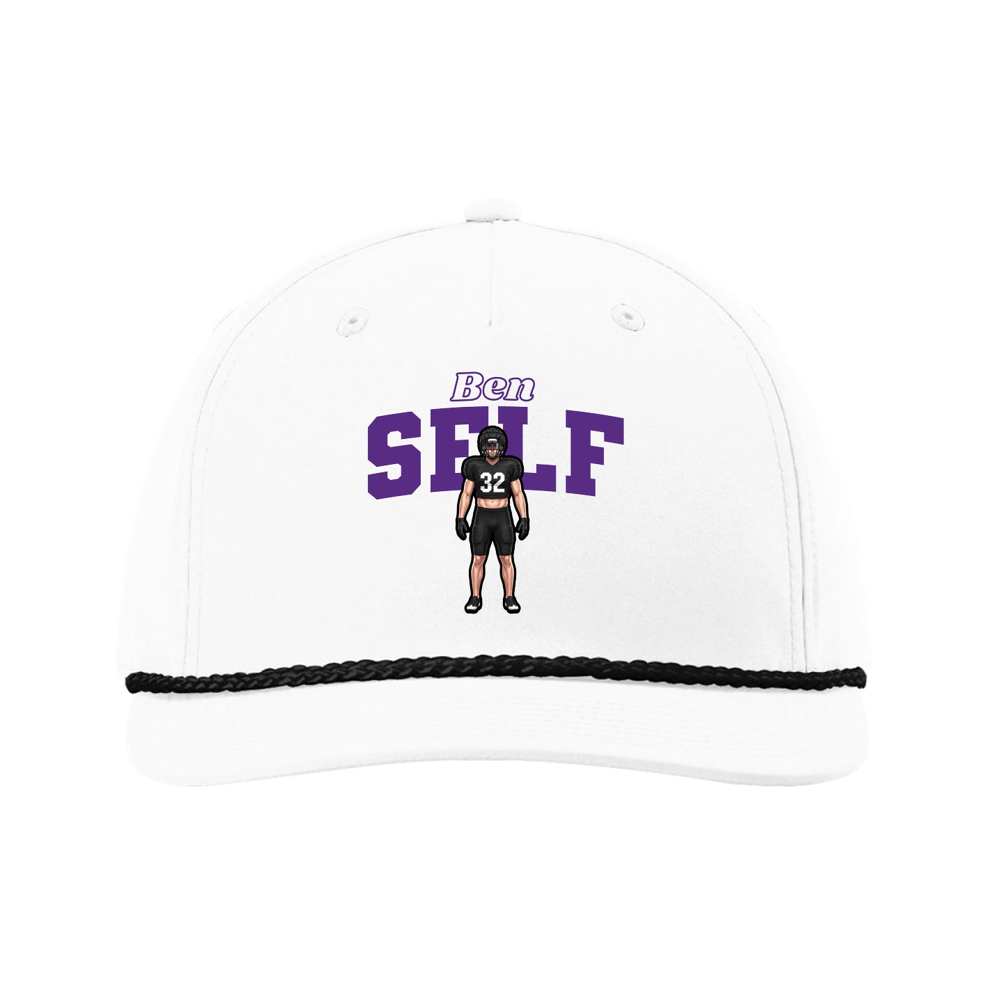 Five-Panel Classic Rope Cap — Name Arch in White