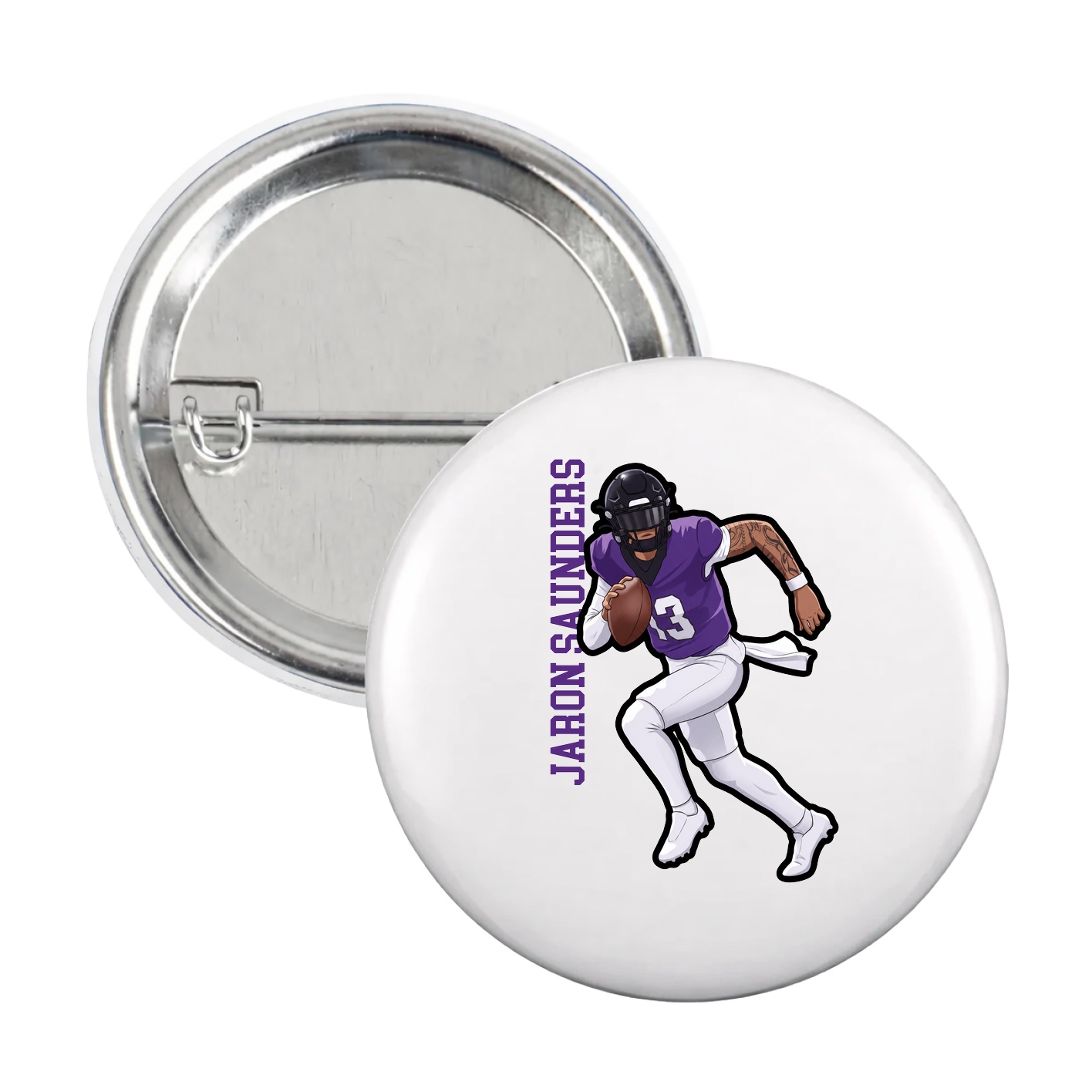 Game Day Button — Name Vertical in White