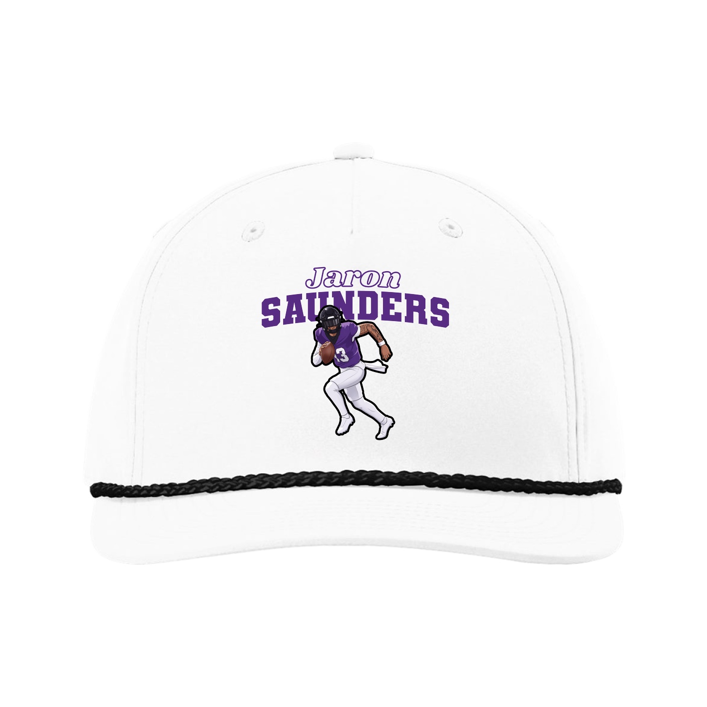 Five-Panel Classic Rope Cap — Name Arch in White