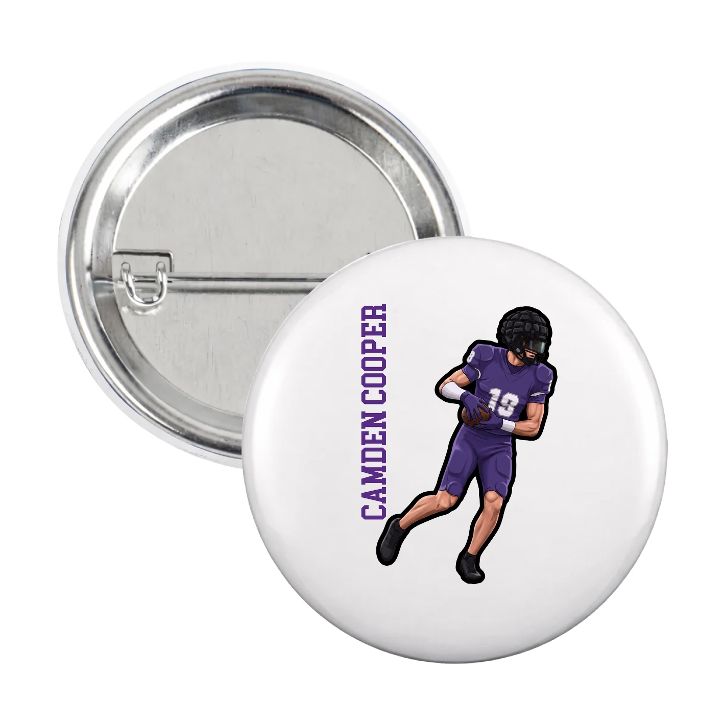 Game Day Button — Name Vertical in White