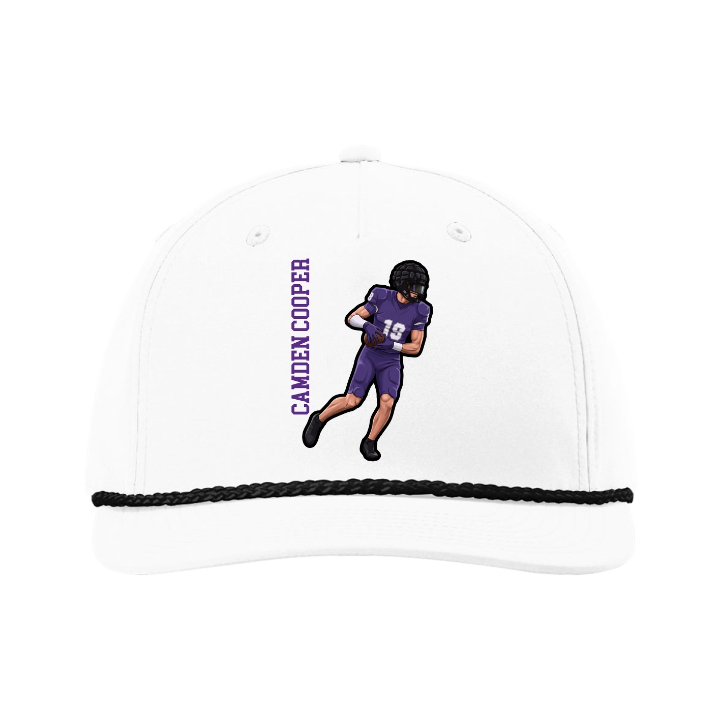 Five-Panel Classic Rope Cap — Name Vertical in White