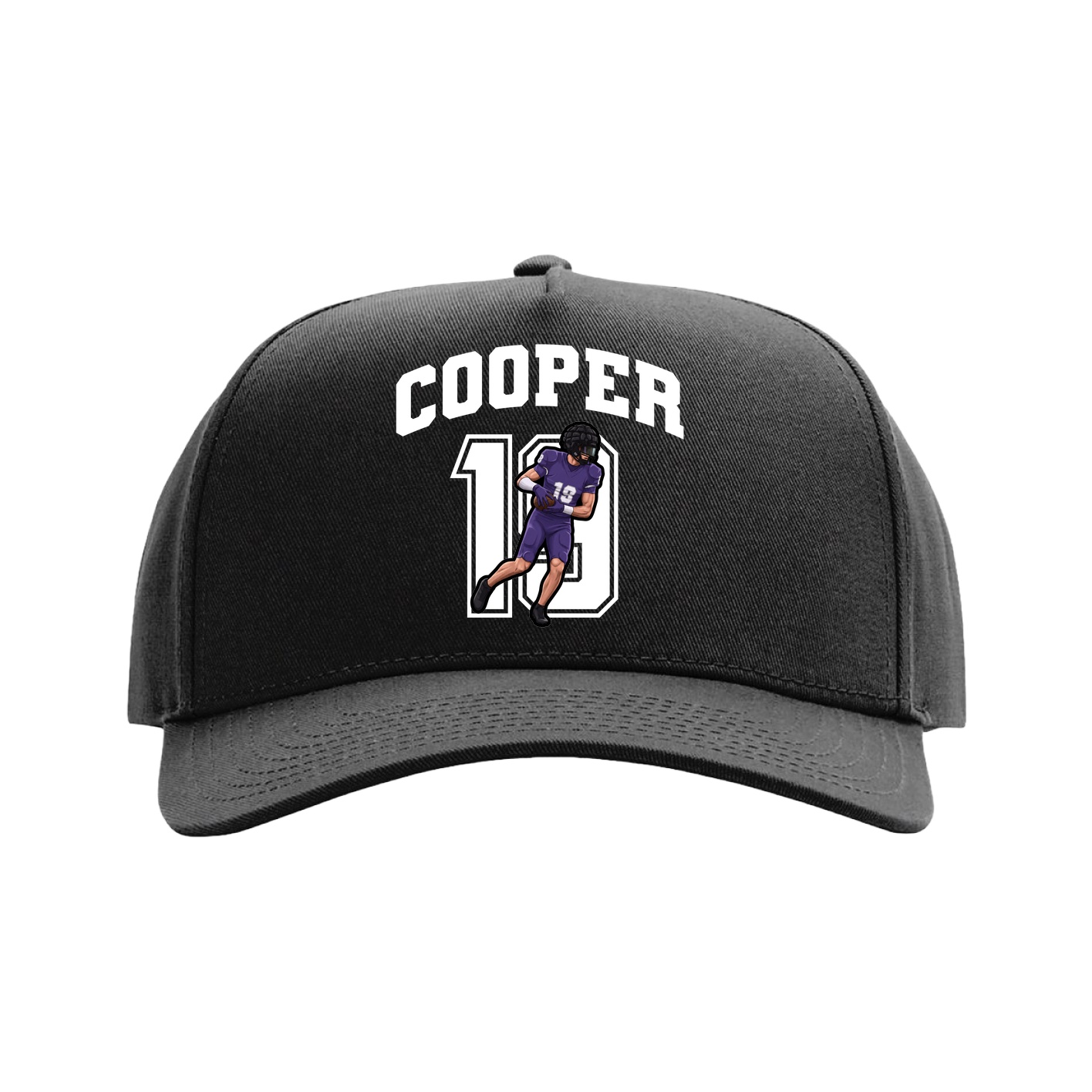 Full Fabric Five-Panel Champ Cap — Number in Black