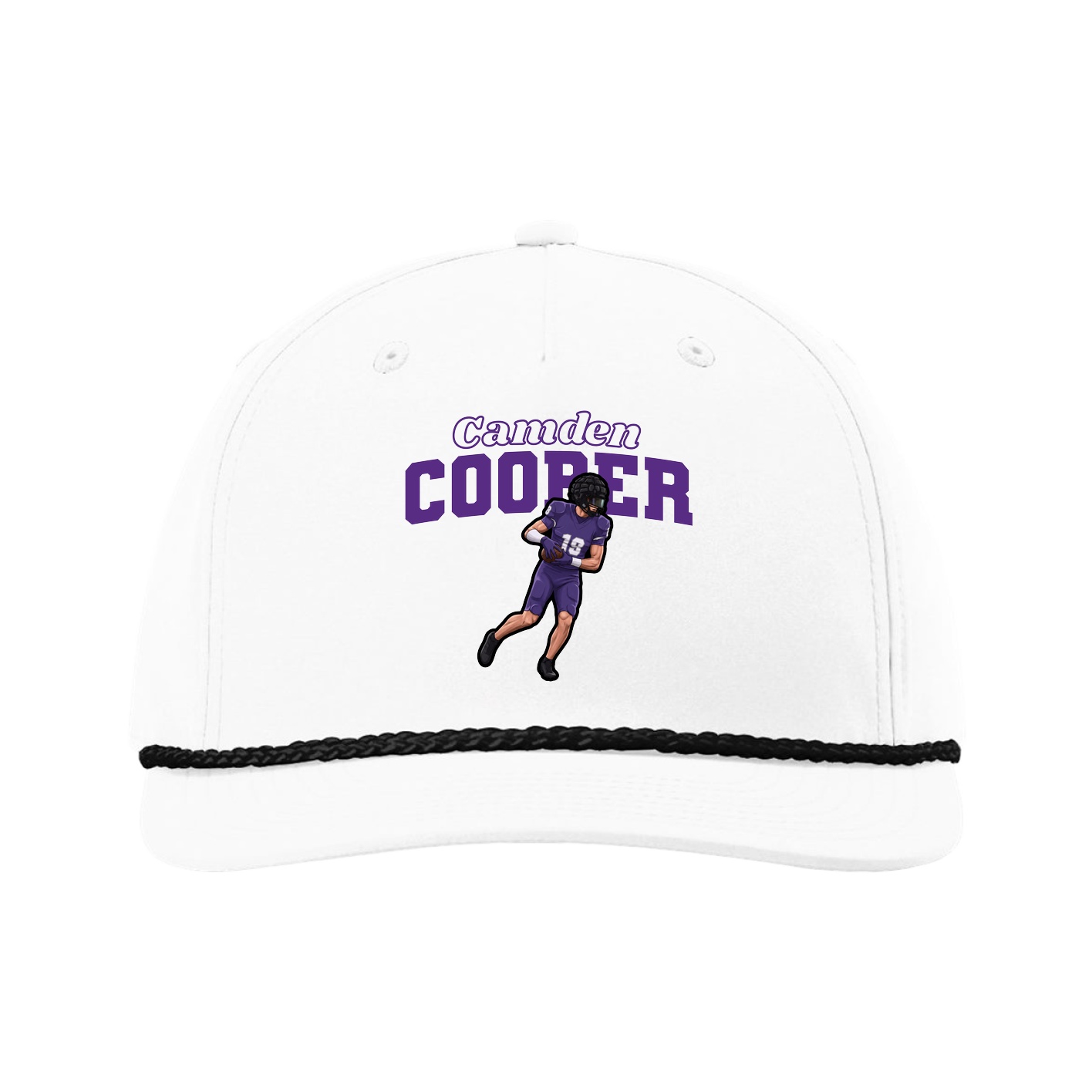 Five-Panel Classic Rope Cap — Name Arch in White