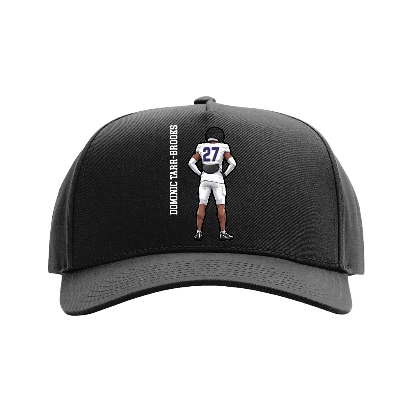 Full Fabric Five-Panel Champ Cap — Name Vertical in Black