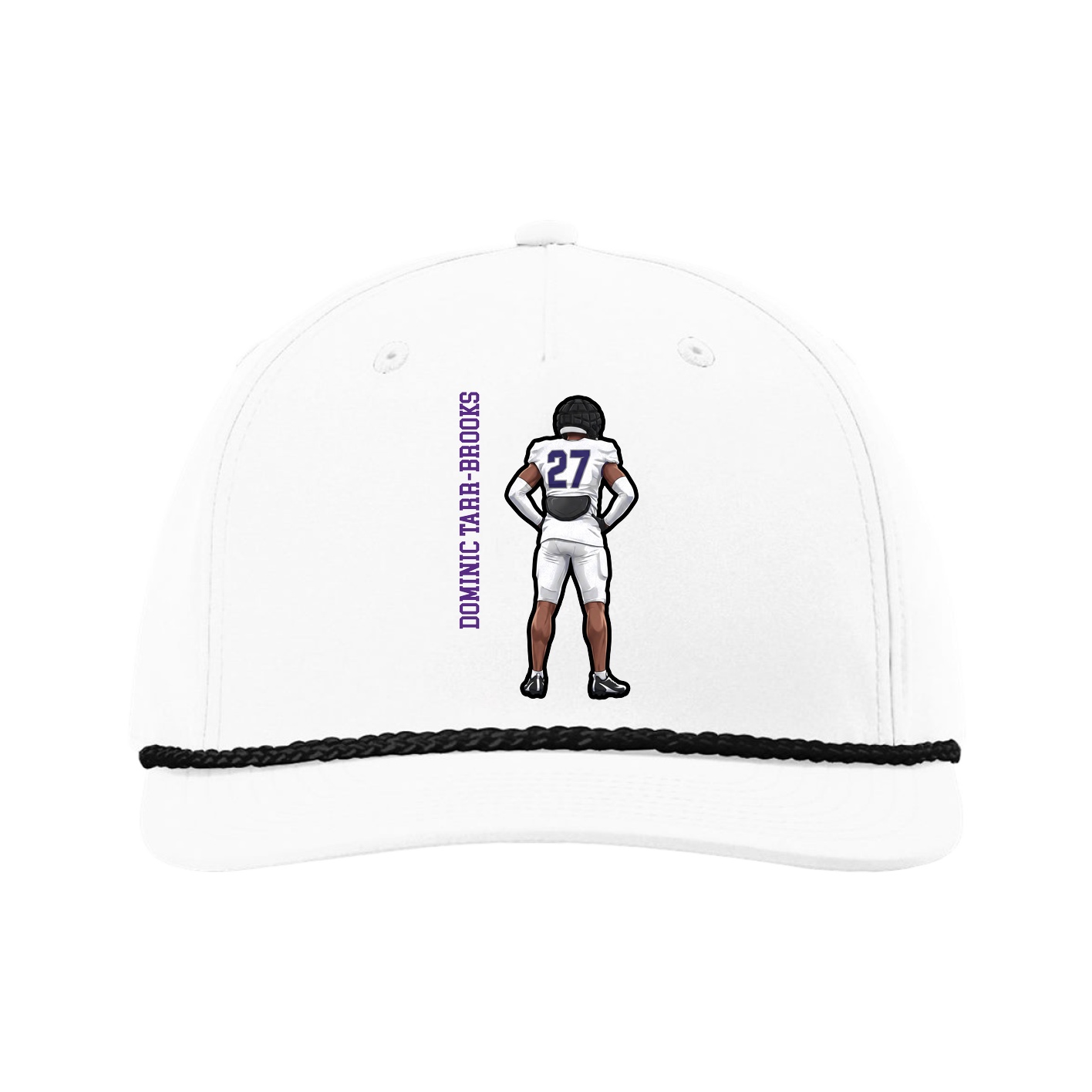Five-Panel Classic Rope Cap — Name Vertical in White