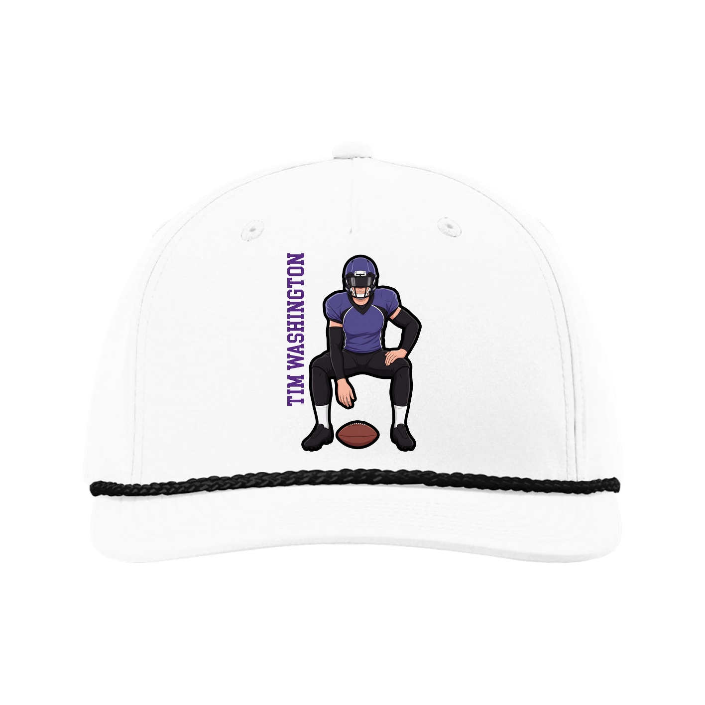 Five-Panel Classic Rope Cap — Name Vertical in White
