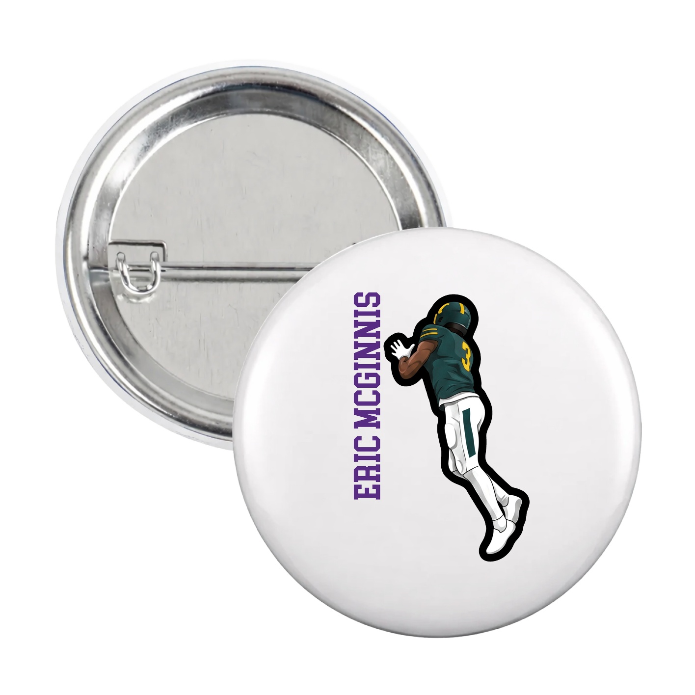 Game Day Button — Name Vertical in White