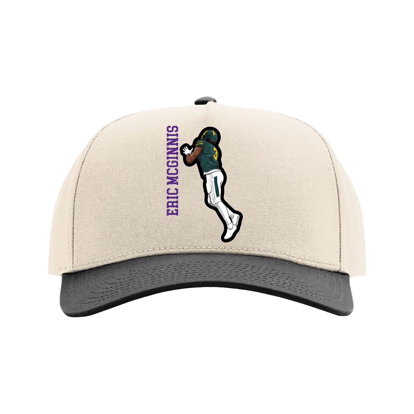 Full Fabric Five-Panel Champ Cap — Name Vertical in Cream/Black