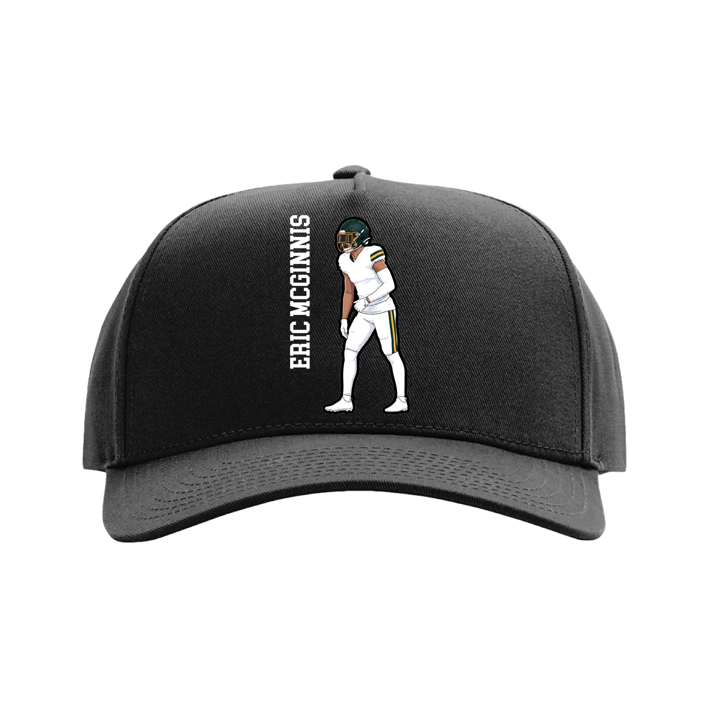Full Fabric Five-Panel Champ Cap — Name Vertical in Black