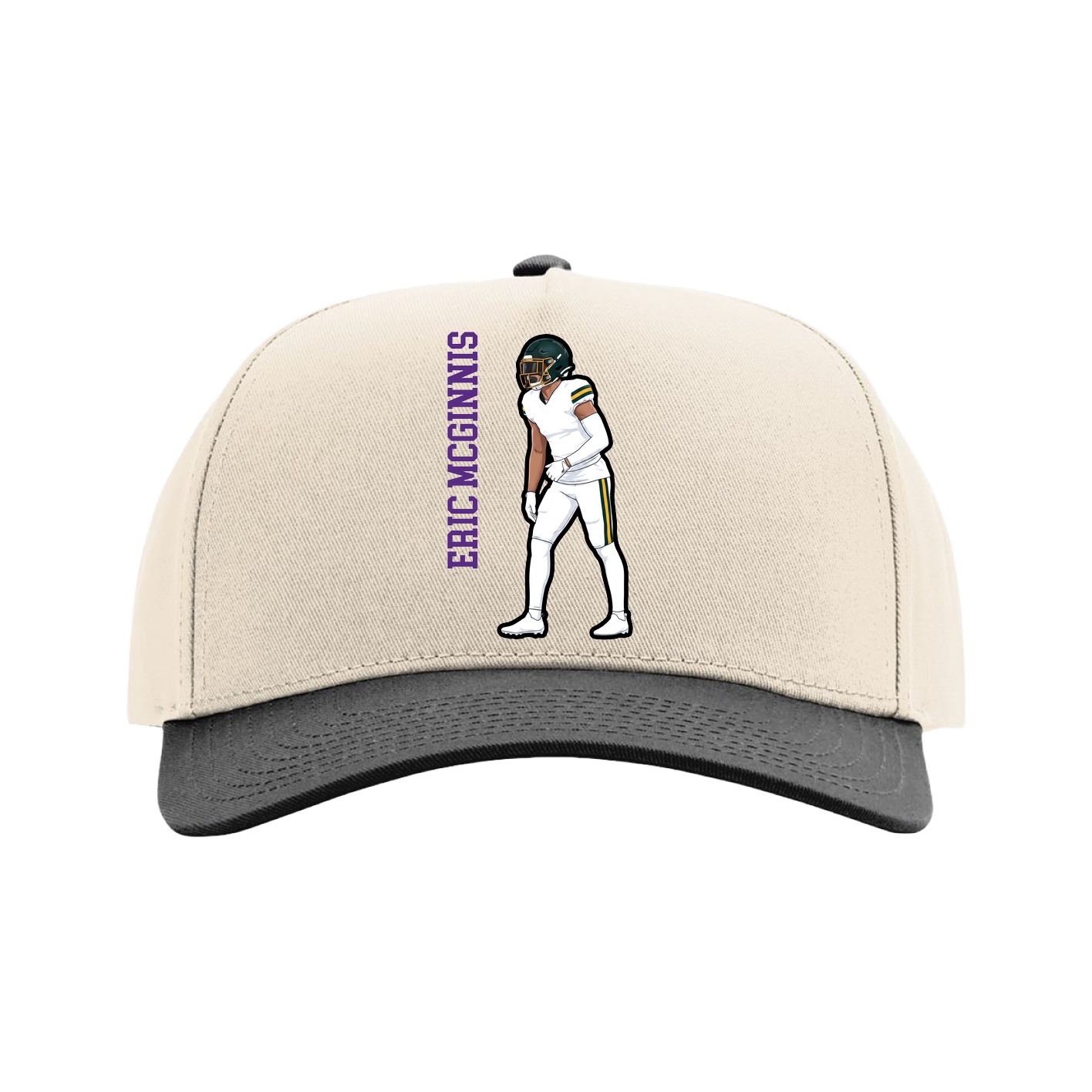 Full Fabric Five-Panel Champ Cap — Name Vertical in Cream/Black
