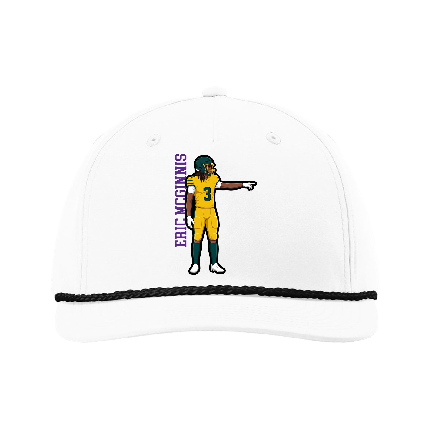 Five-Panel Classic Rope Cap — Name Vertical in White