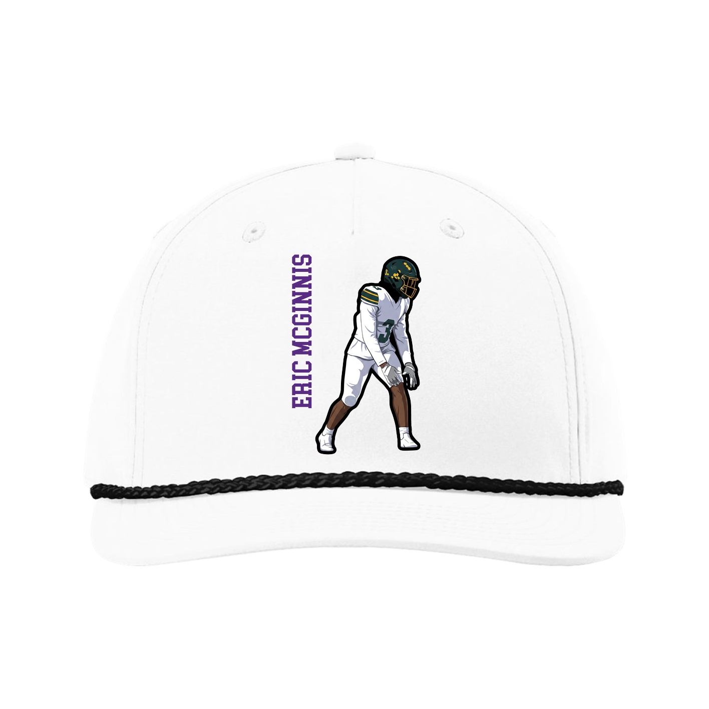 Five-Panel Classic Rope Cap — Name Vertical in White