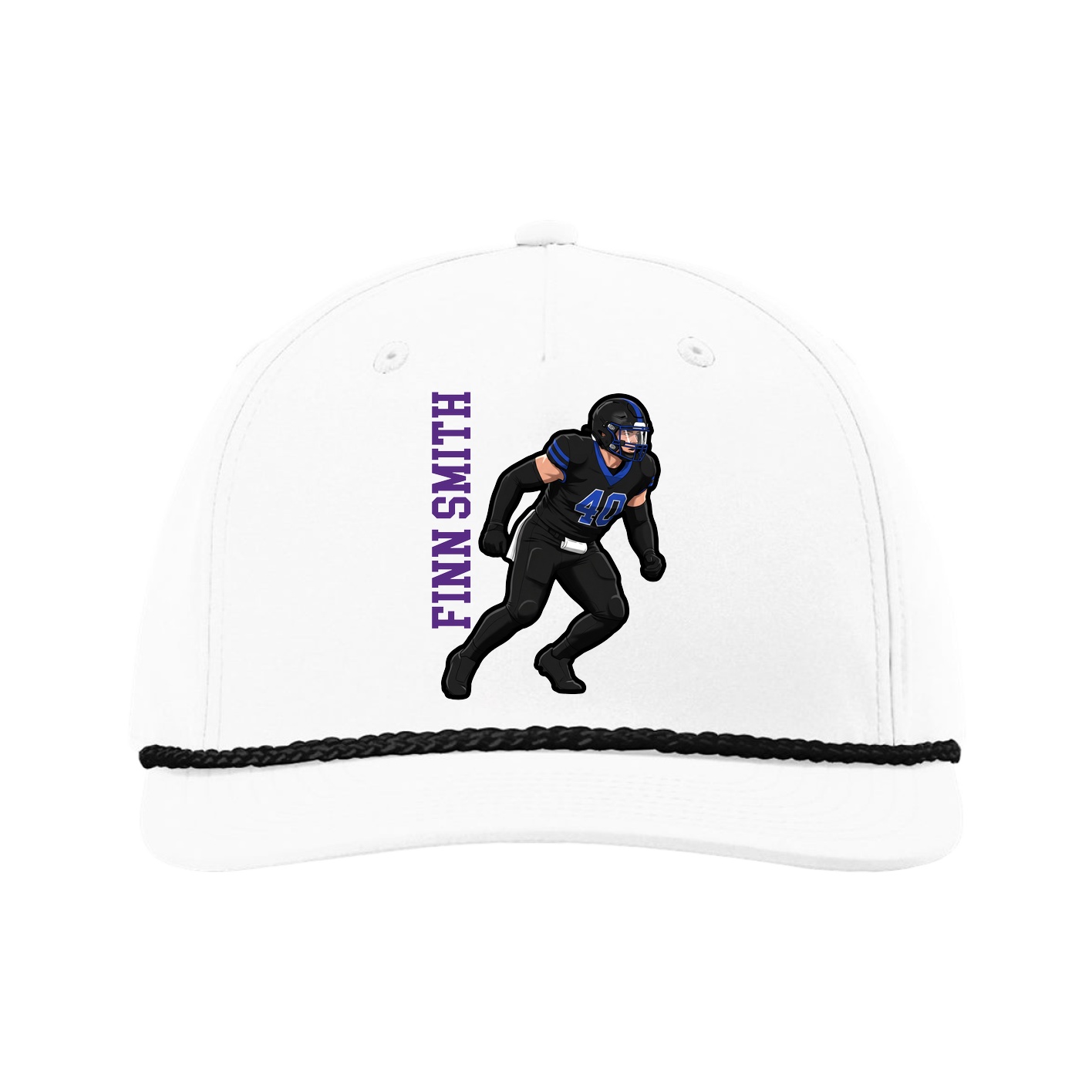 Five-Panel Classic Rope Cap — Name Vertical in White
