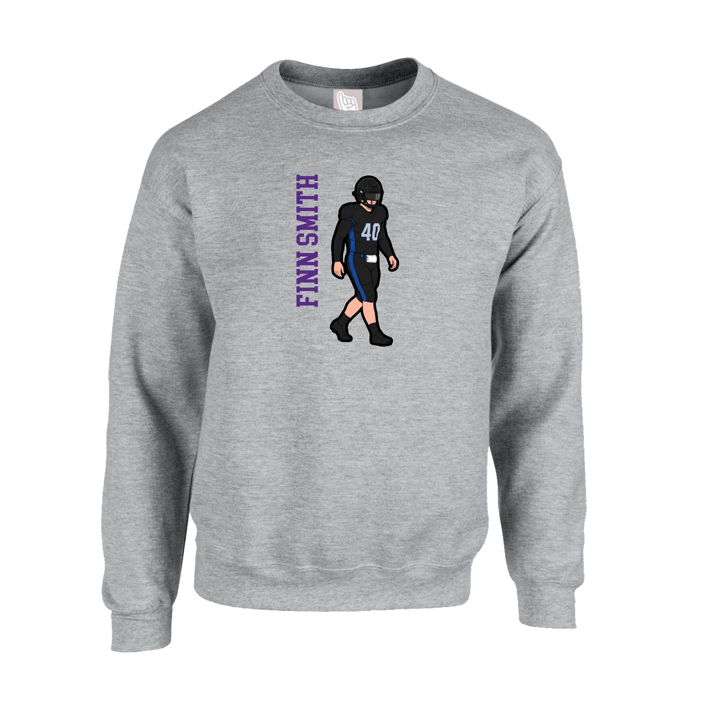 Fleece Crew — Name Vertical in Grey