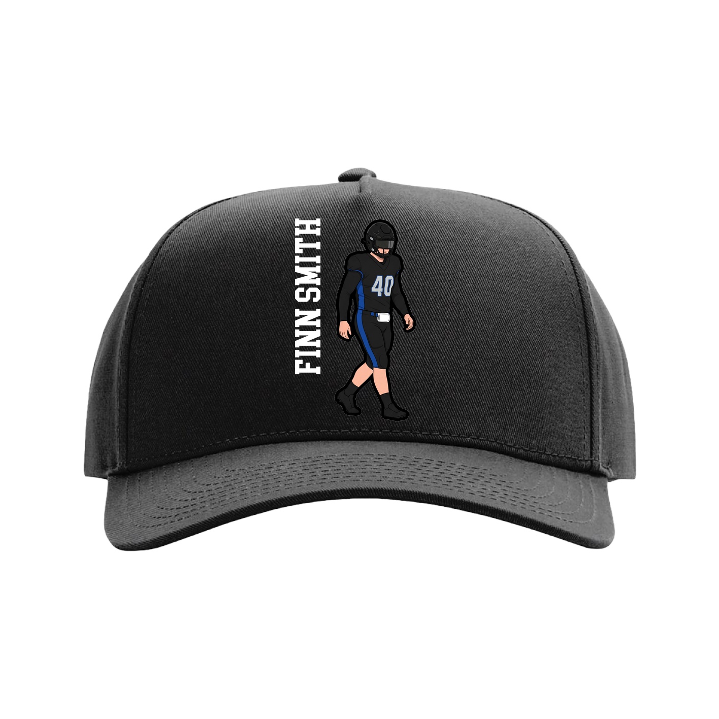 Full Fabric Five-Panel Champ Cap — Name Vertical in Black