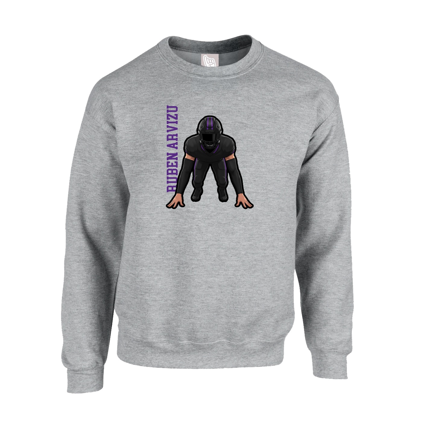 Fleece Crew — Name Vertical in Grey