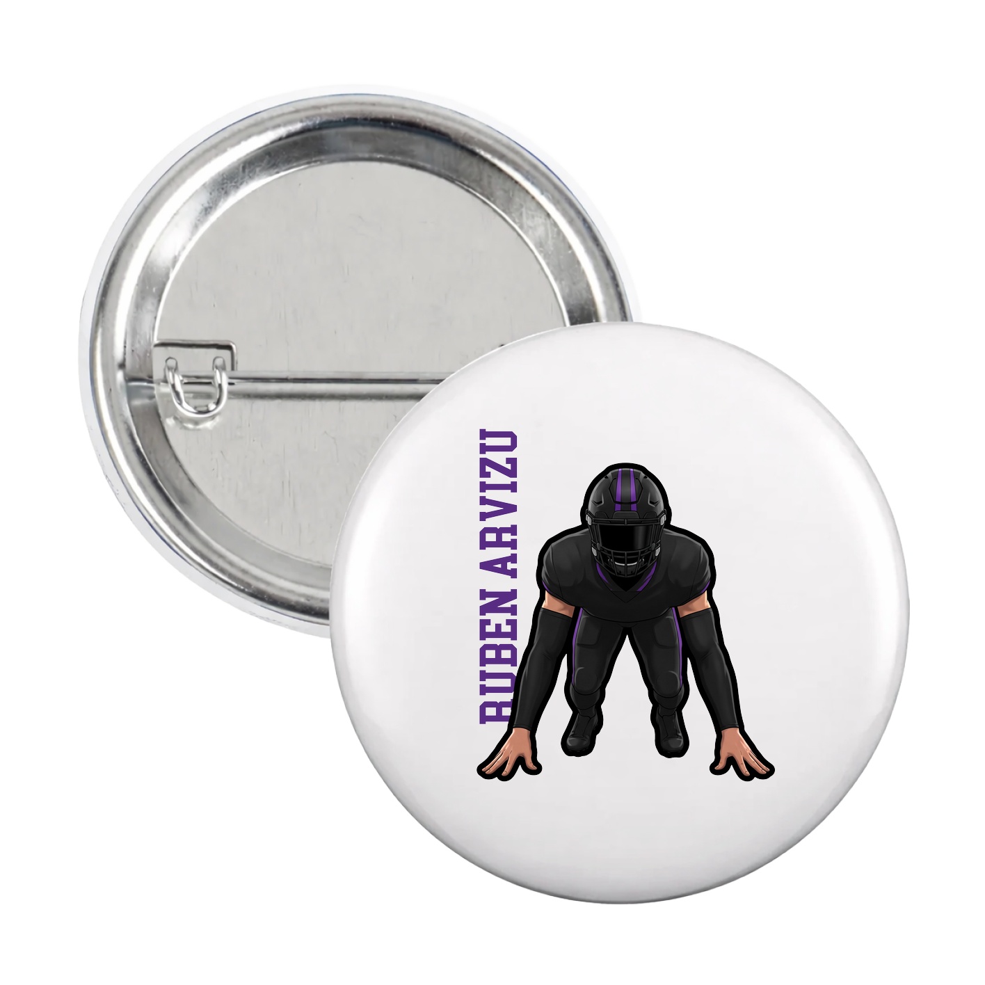 Game Day Button — Name Vertical in White
