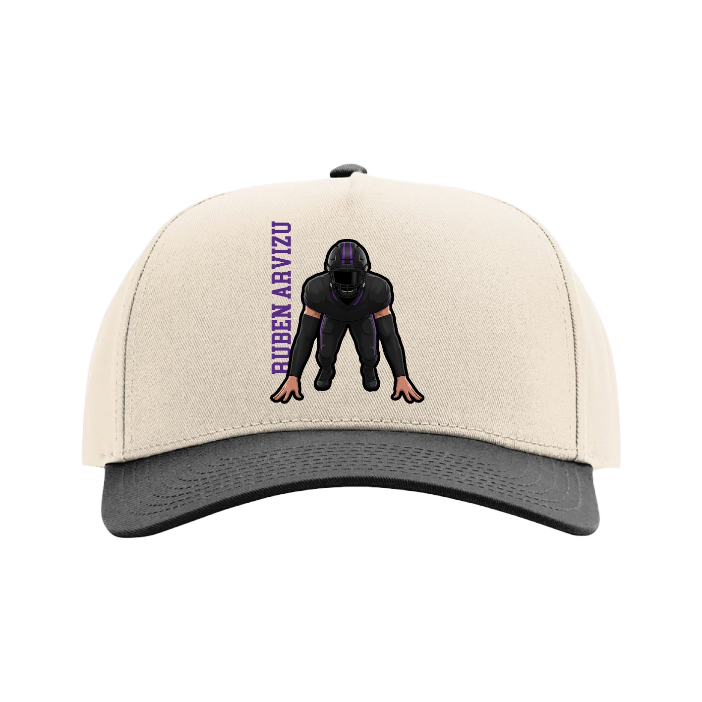 Full Fabric Five-Panel Champ Cap — Name Vertical in Cream/Black