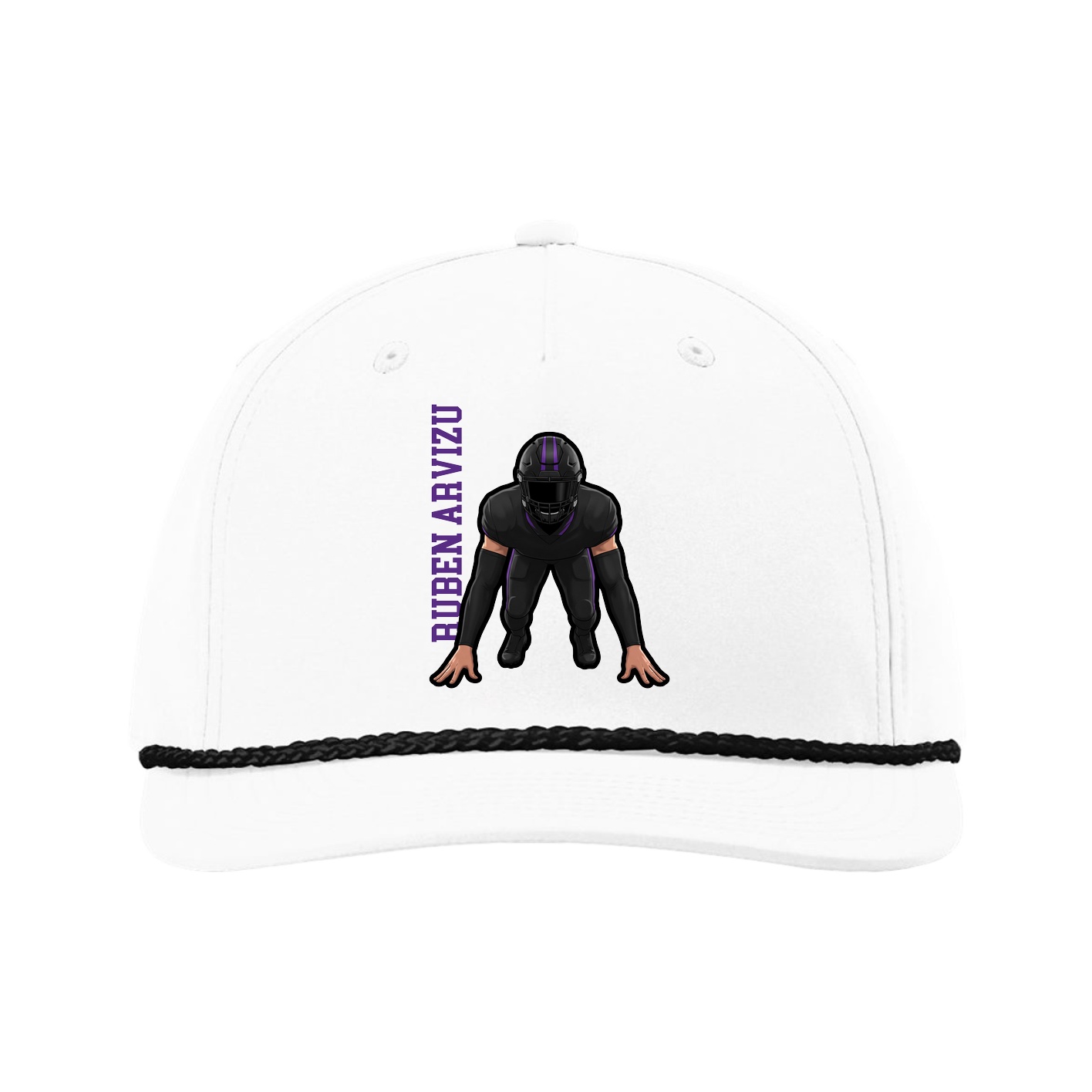 Five-Panel Classic Rope Cap — Name Vertical in White