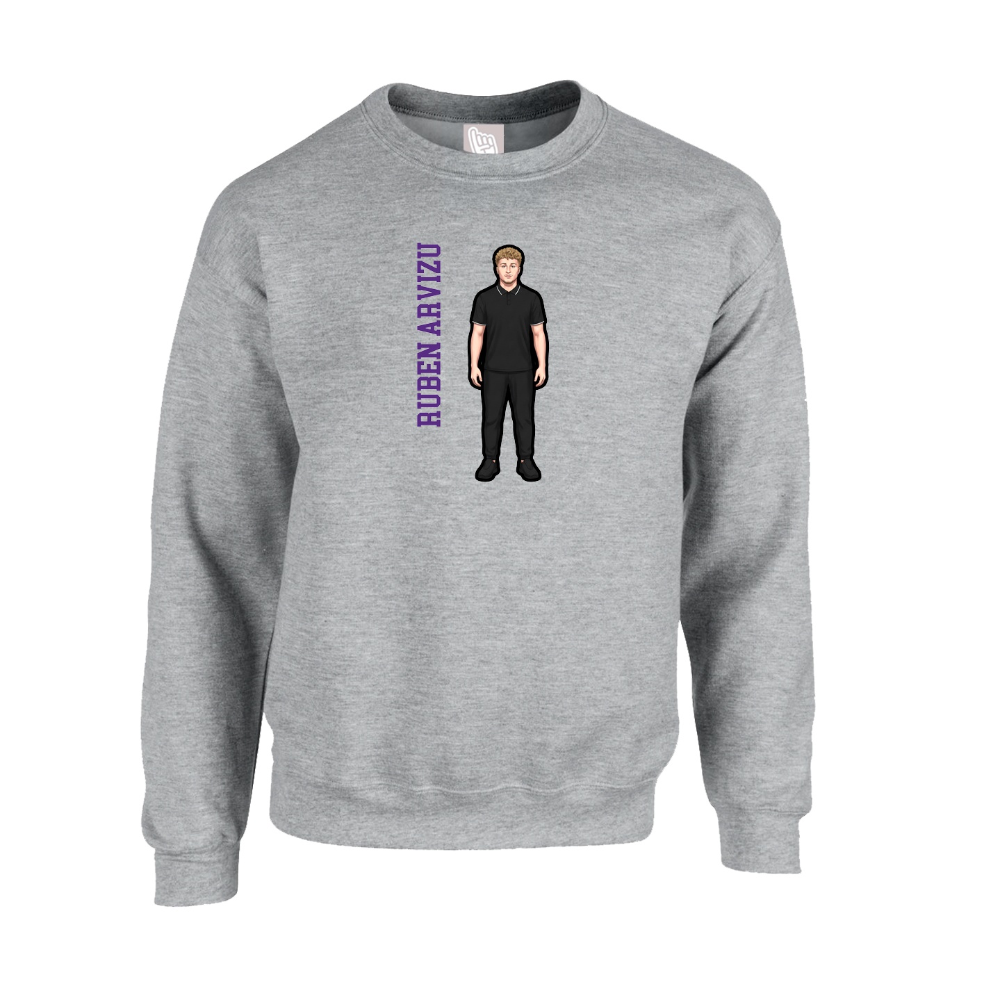 Fleece Crew — Name Vertical in Grey