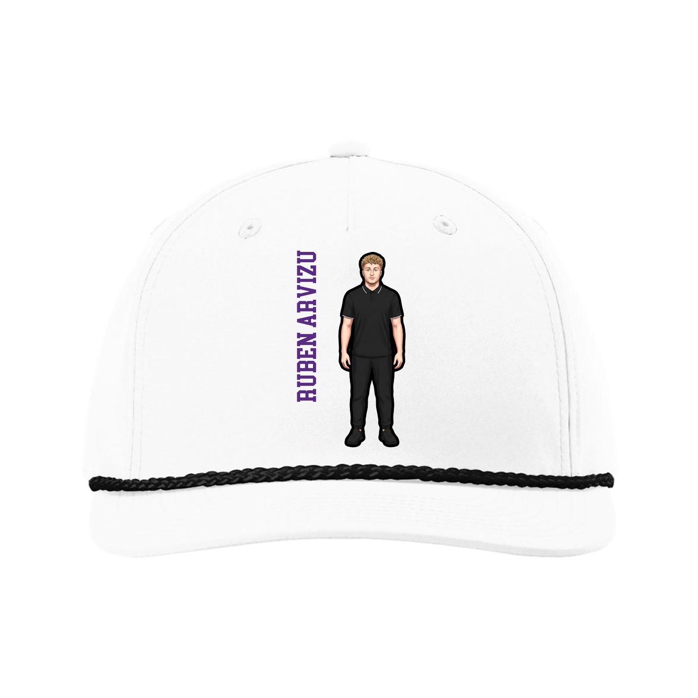 Five-Panel Classic Rope Cap — Name Vertical in White