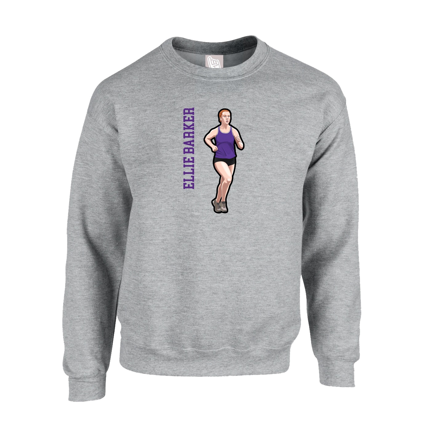 Fleece Crew — Name Vertical in Grey