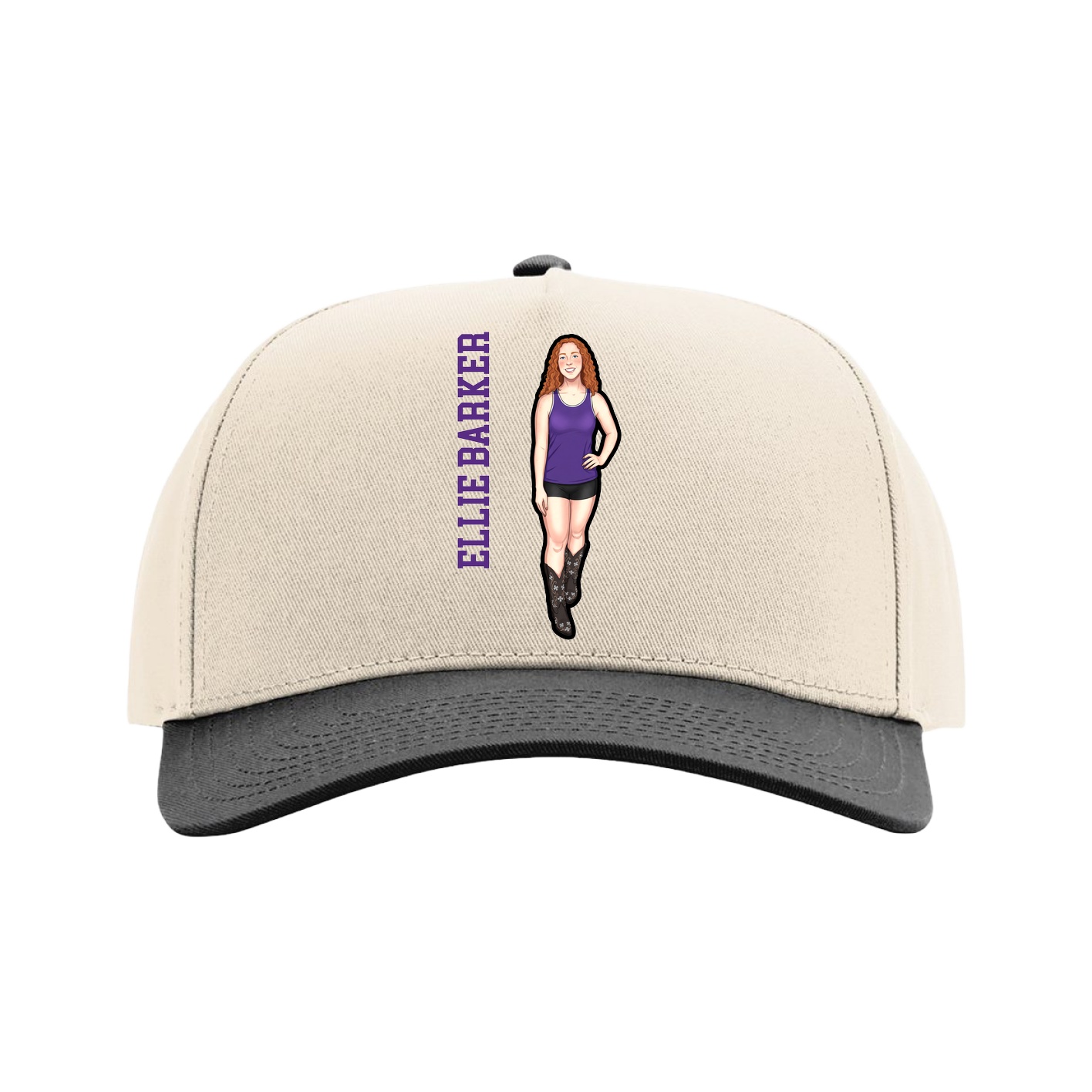 Full Fabric Five-Panel Champ Cap — Name Vertical in Cream/Black