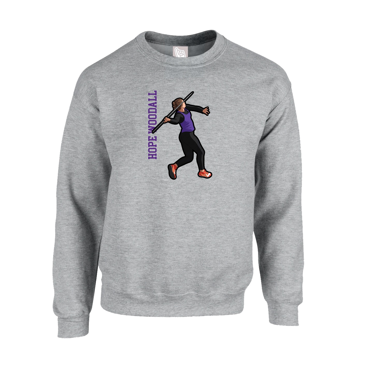 Fleece Crew — Name Vertical in Grey