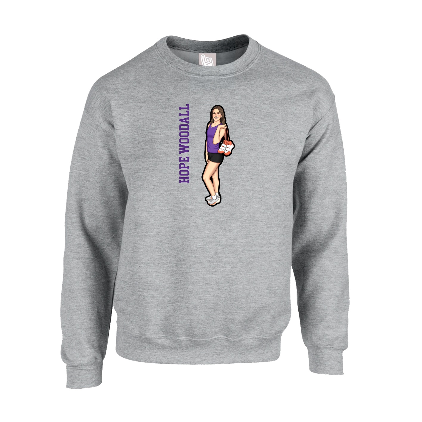 Fleece Crew — Name Vertical in Grey