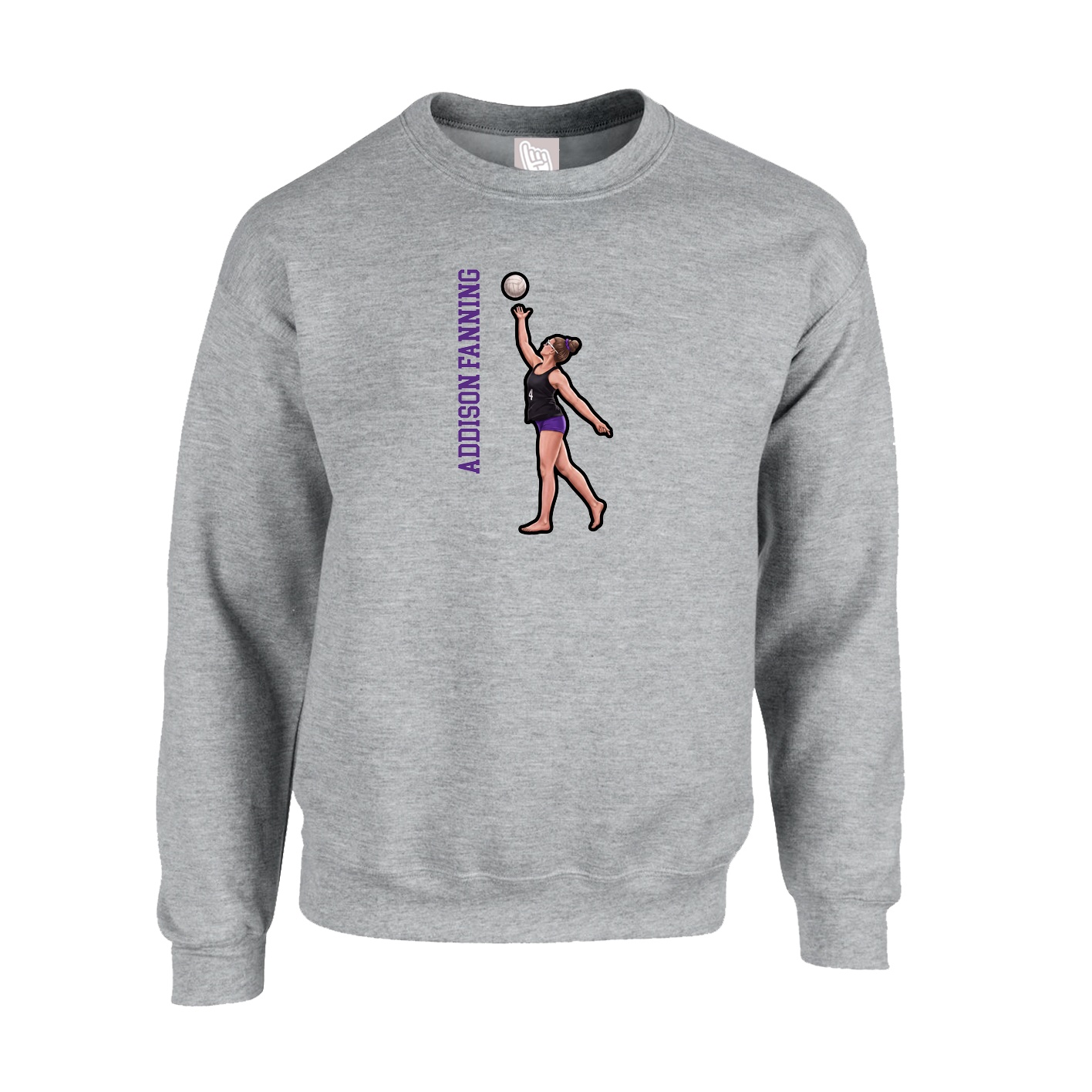 Fleece Crew — Name Vertical in Grey