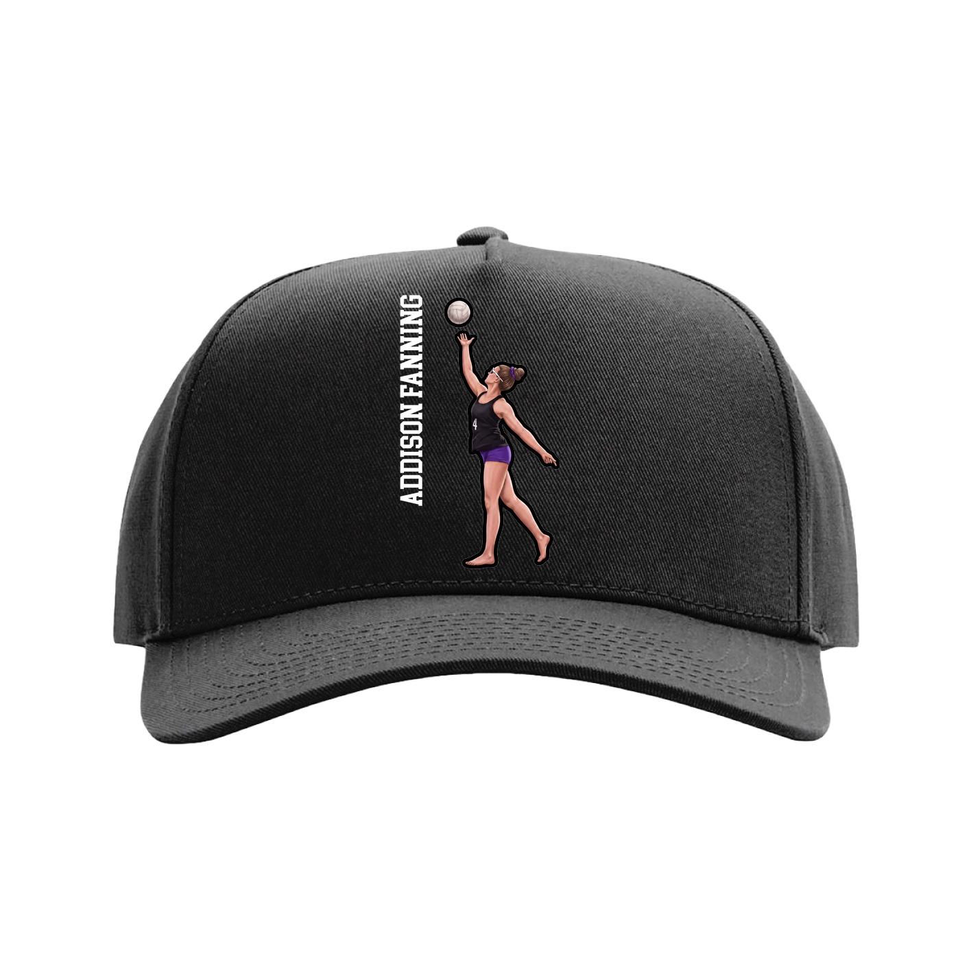 Full Fabric Five-Panel Champ Cap — Name Vertical in Black