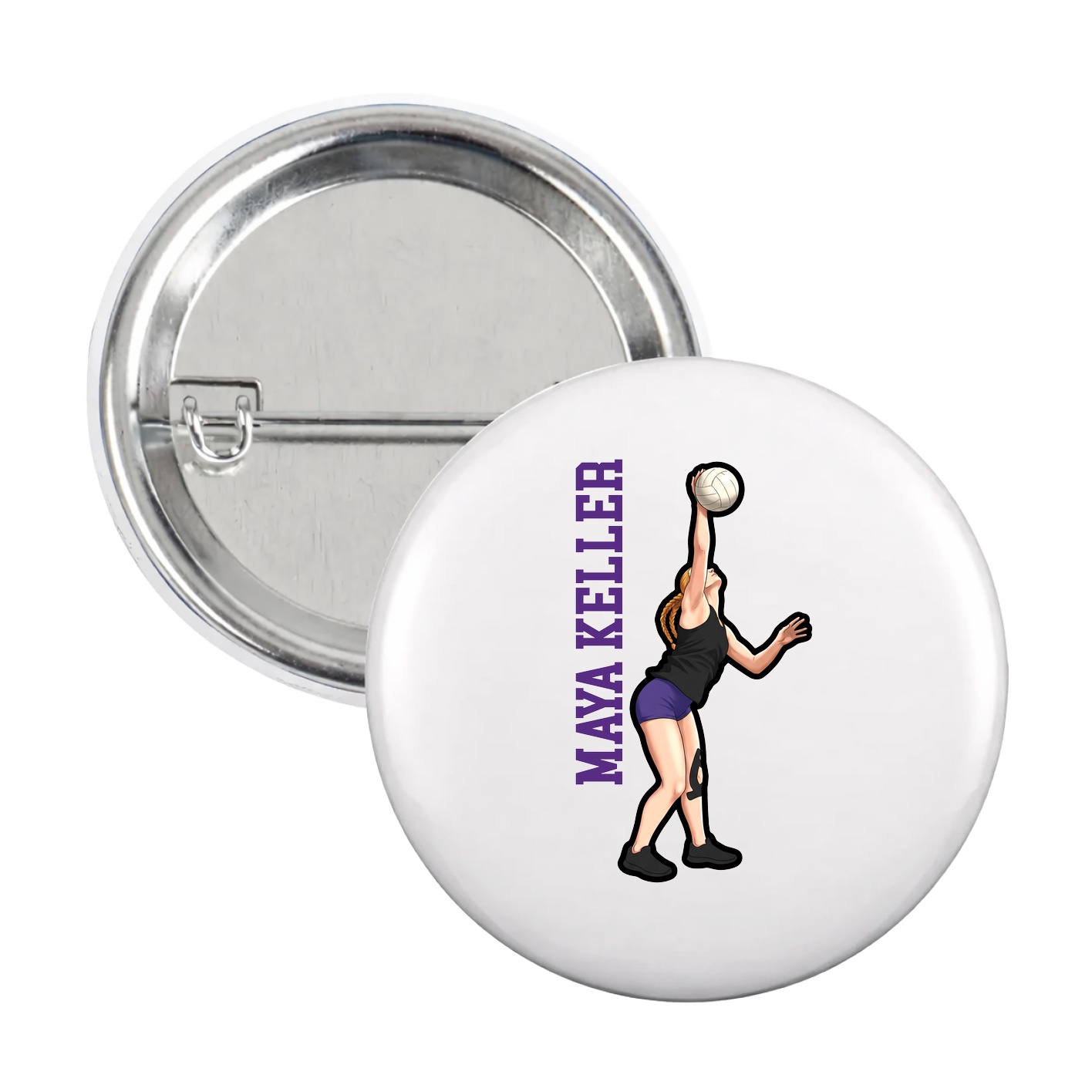 Game Day Button — Name Vertical in White