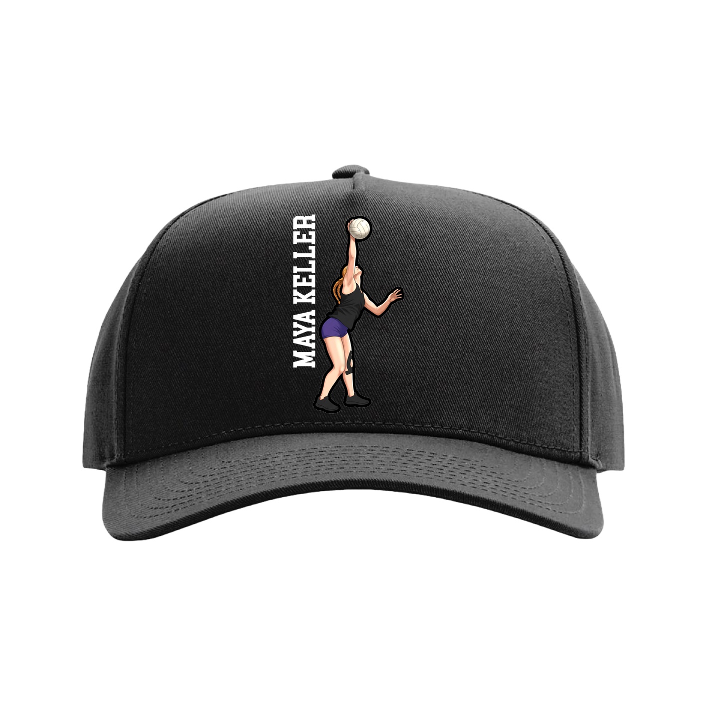 Full Fabric Five-Panel Champ Cap — Name Vertical in Black
