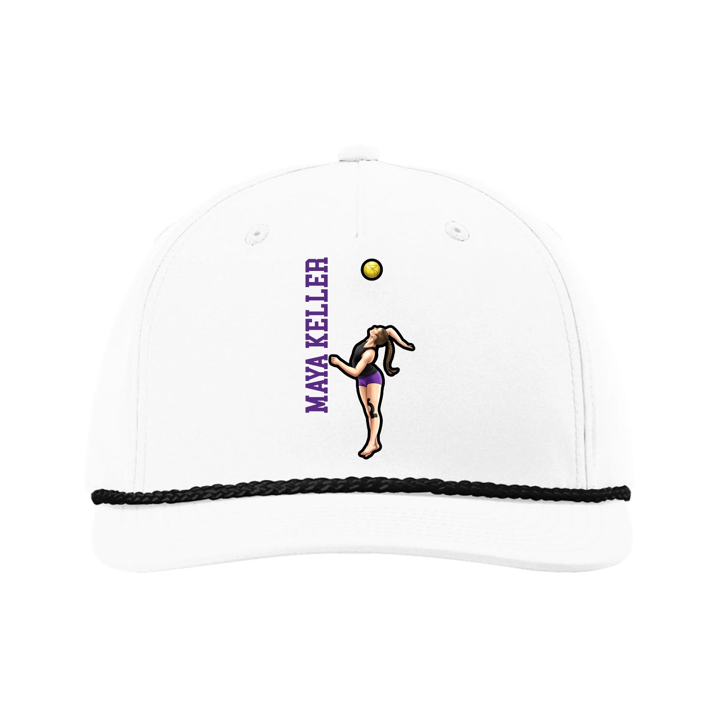 Five-Panel Classic Rope Cap — Name Vertical in White