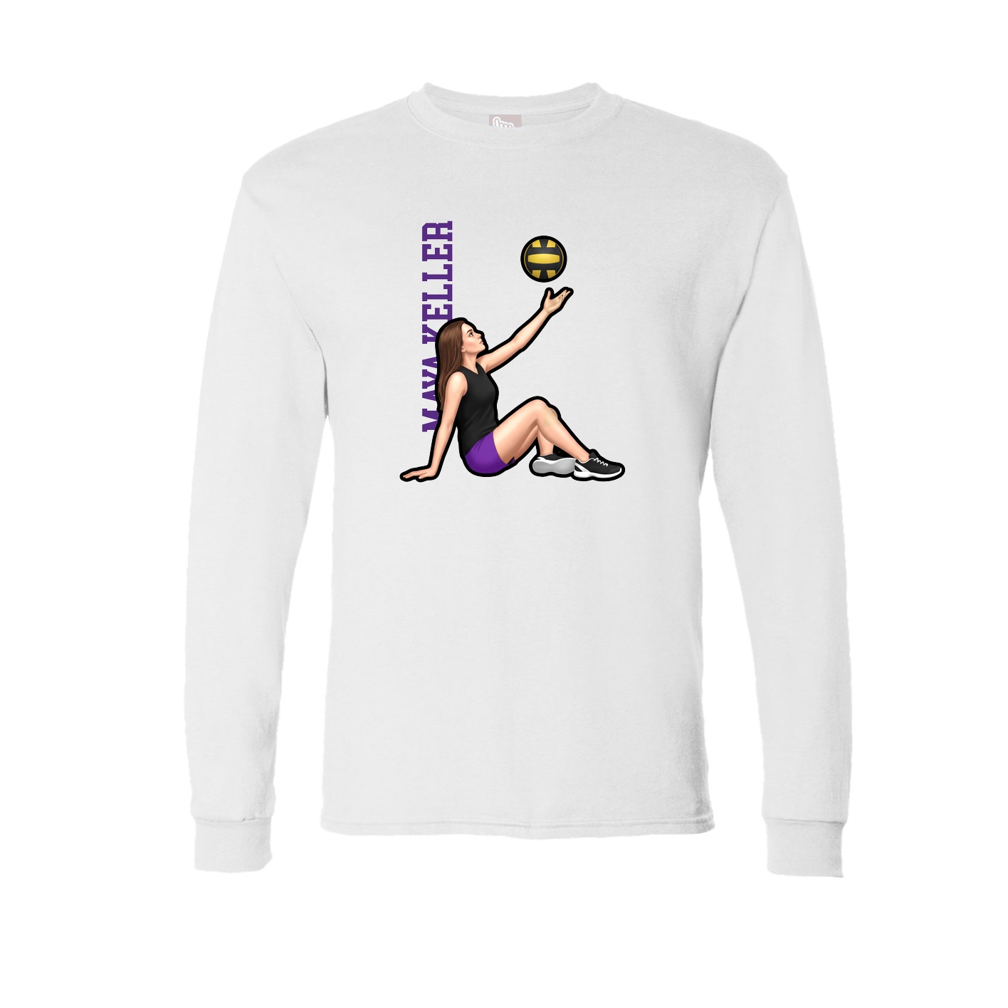 Long Sleeve Tee — Name Vertical in White