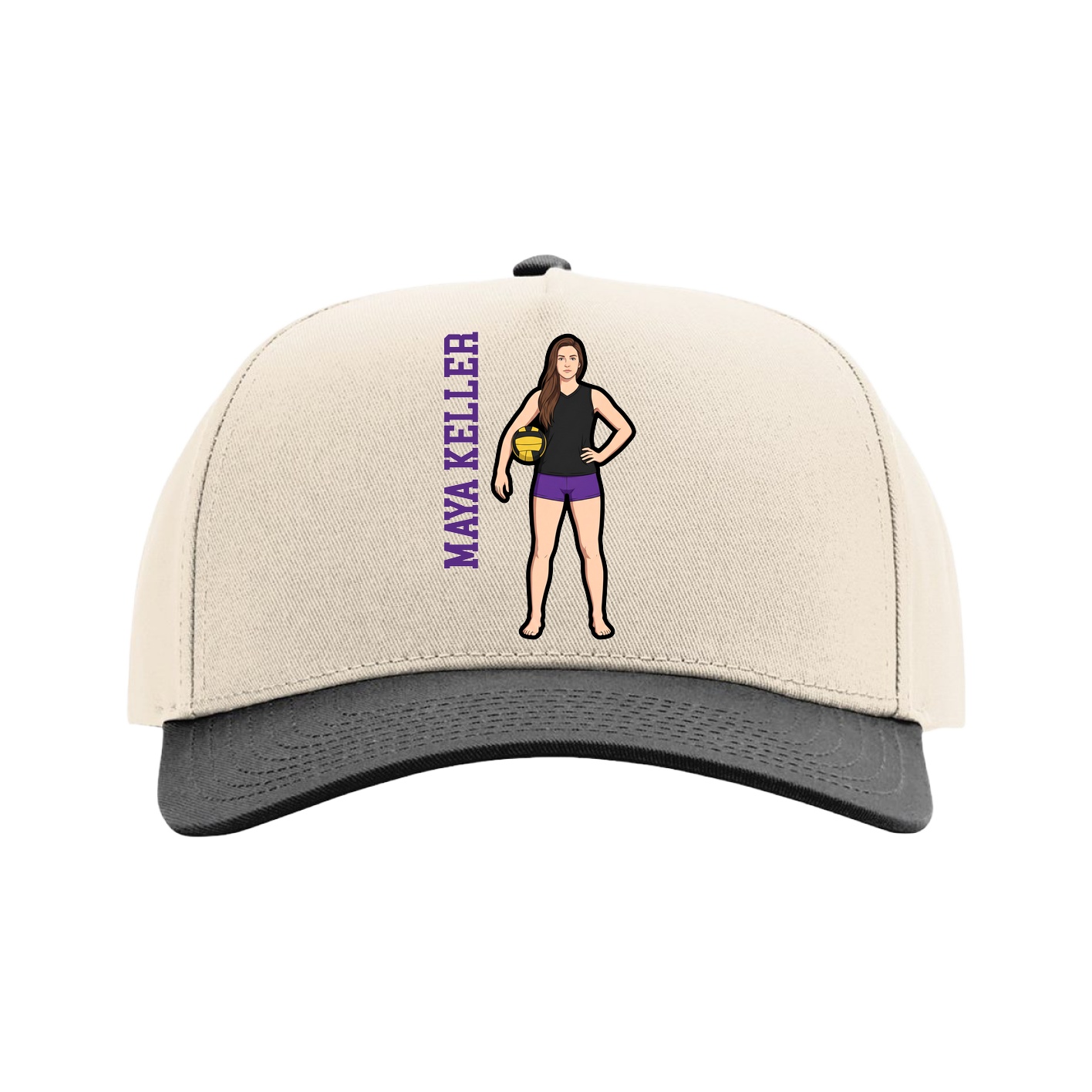 Full Fabric Five-Panel Champ Cap — Name Vertical in Cream/Black